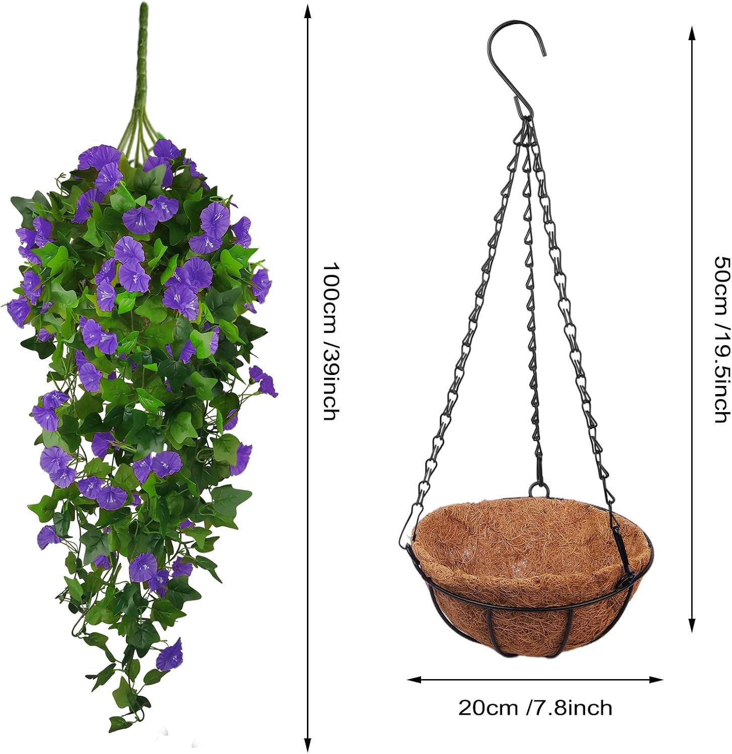 Artificial Fake Hanging Flowers Plants Basket for Spring Outdoor outside Decorat