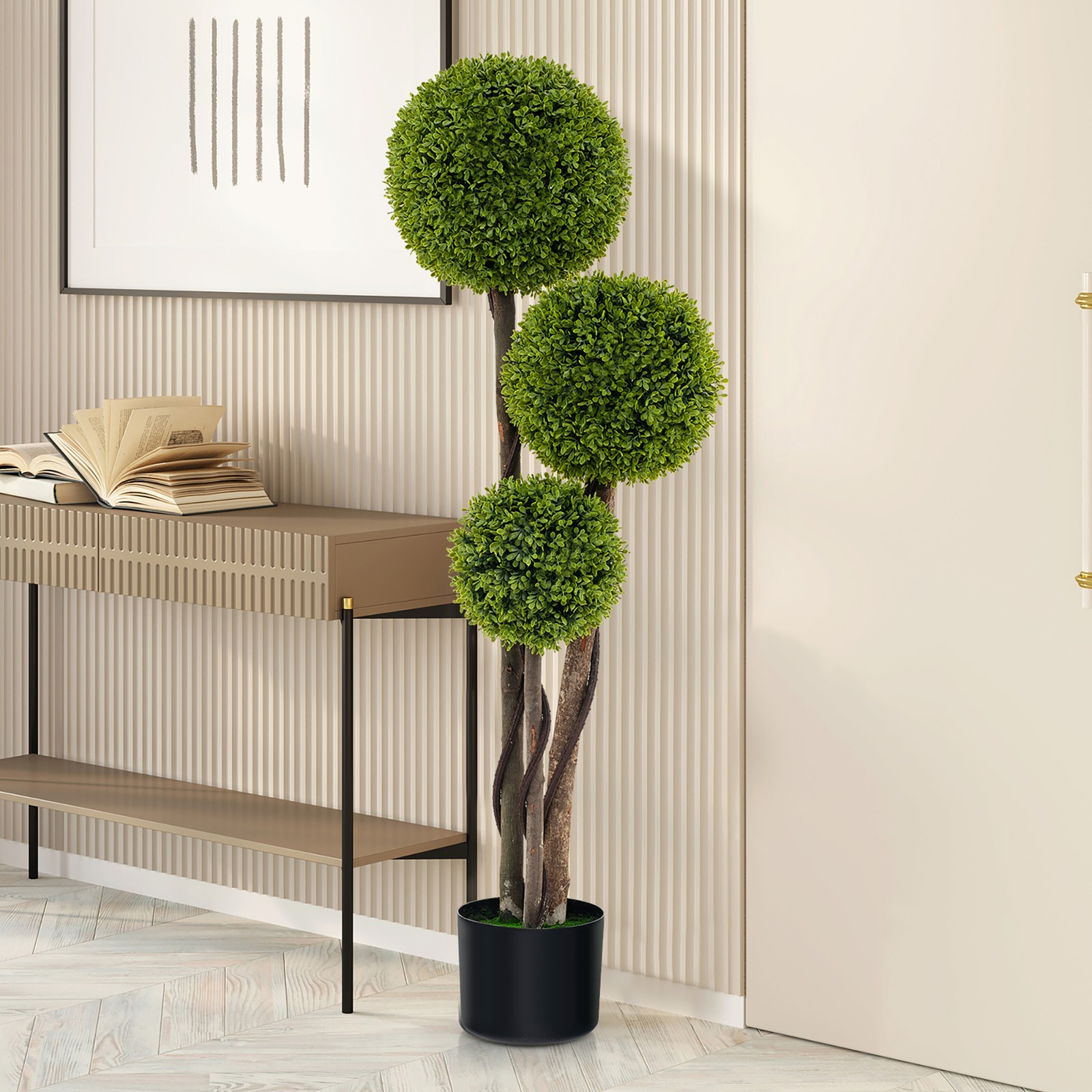 4 FT Artificial Boxwood Topiary Ball Tree w/ Triple Ball Faux Greenery Plant