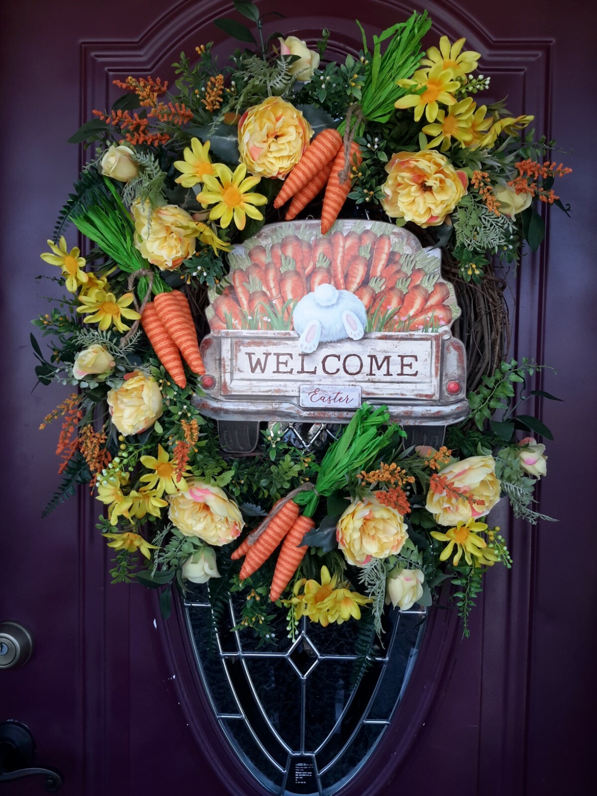 Flower Door Wreath Spring Summer Carrot Vegetable Garden Decor Easter Bunny