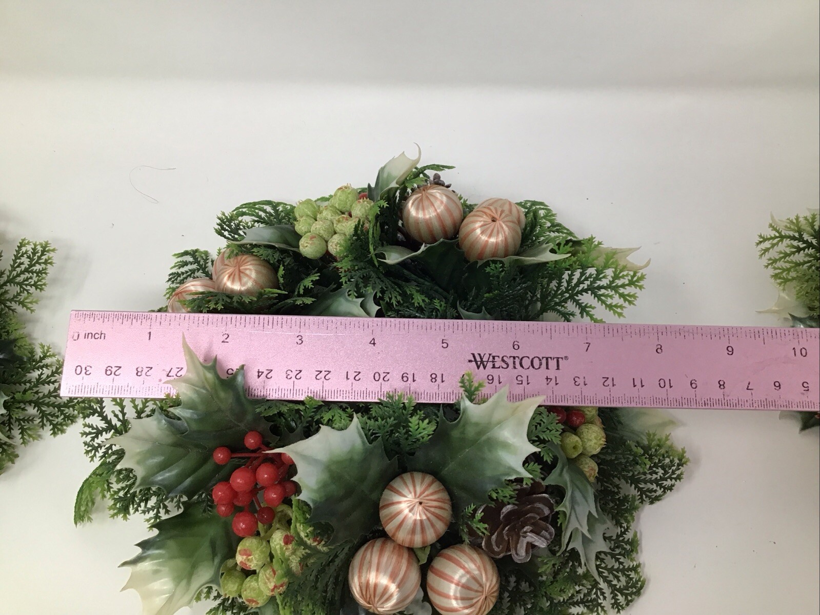 Christmas Wreath Ring Plastic Set Of 3 Berries Holly Bulbs Greens Vintage