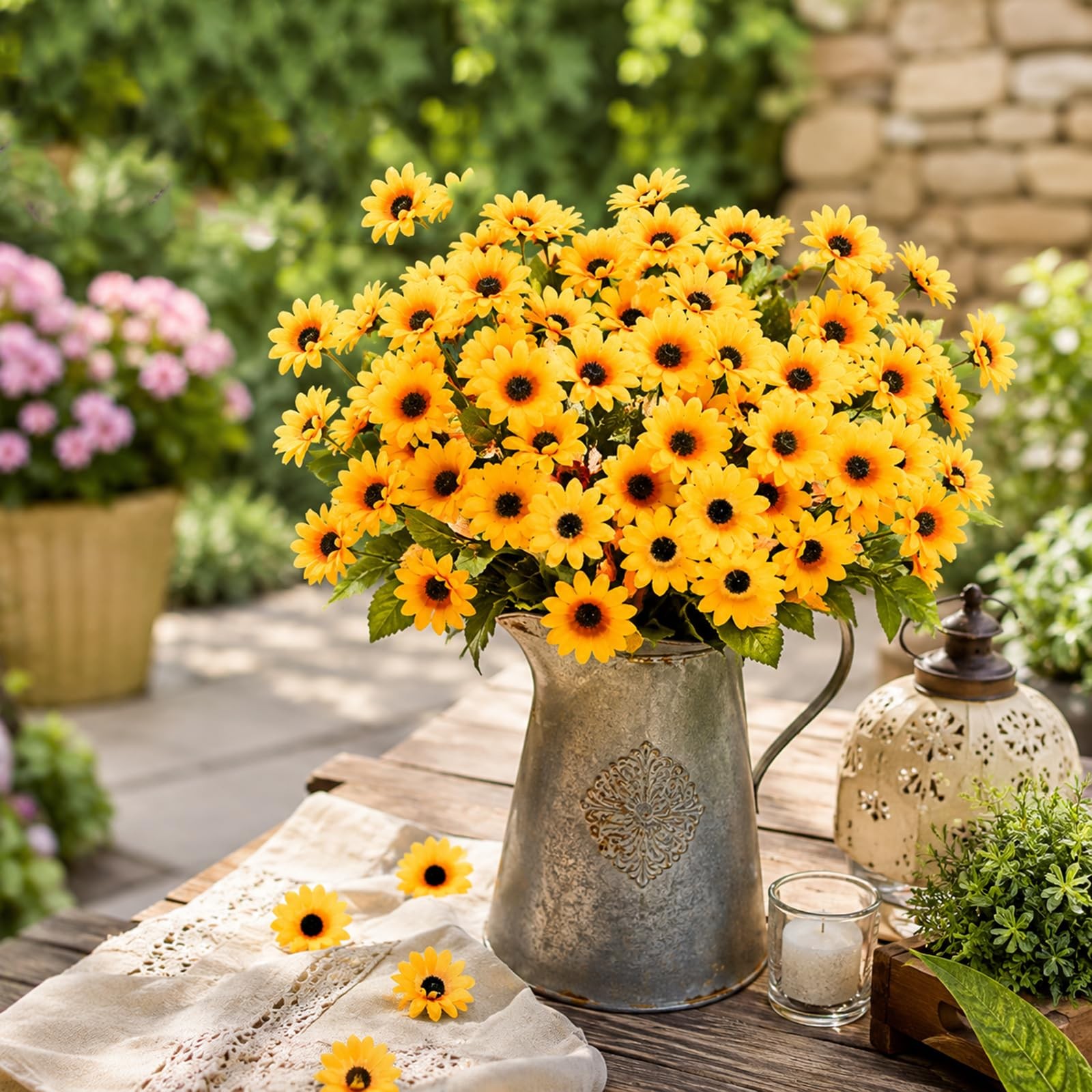 100PCS Mini Fake Sunflower, Sunflower Artificial Flower Heads, 1.8In