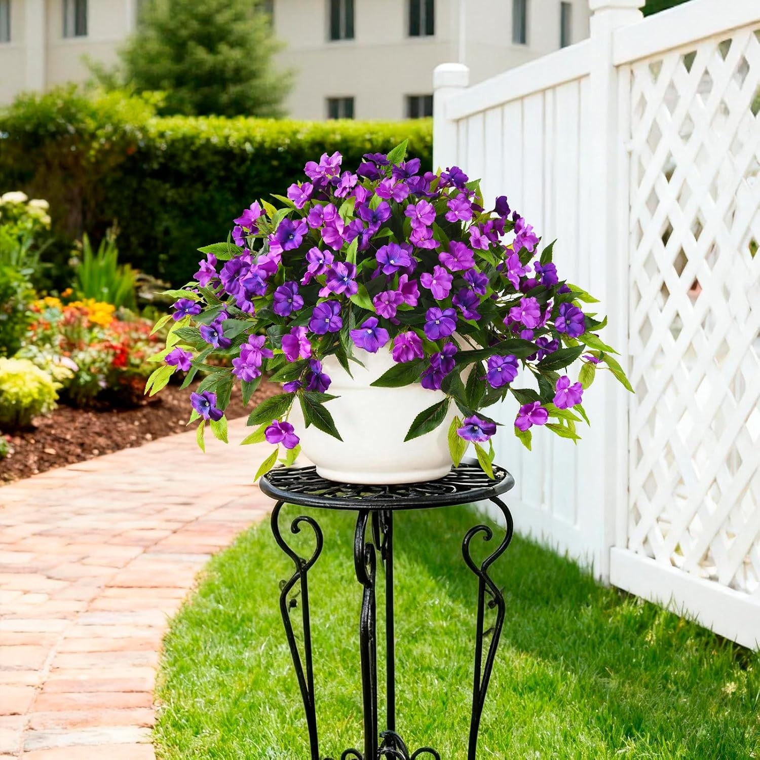 2 Bundles Artificial Flowers, UV Resistant Faux Silk Outdoor Planter Decor