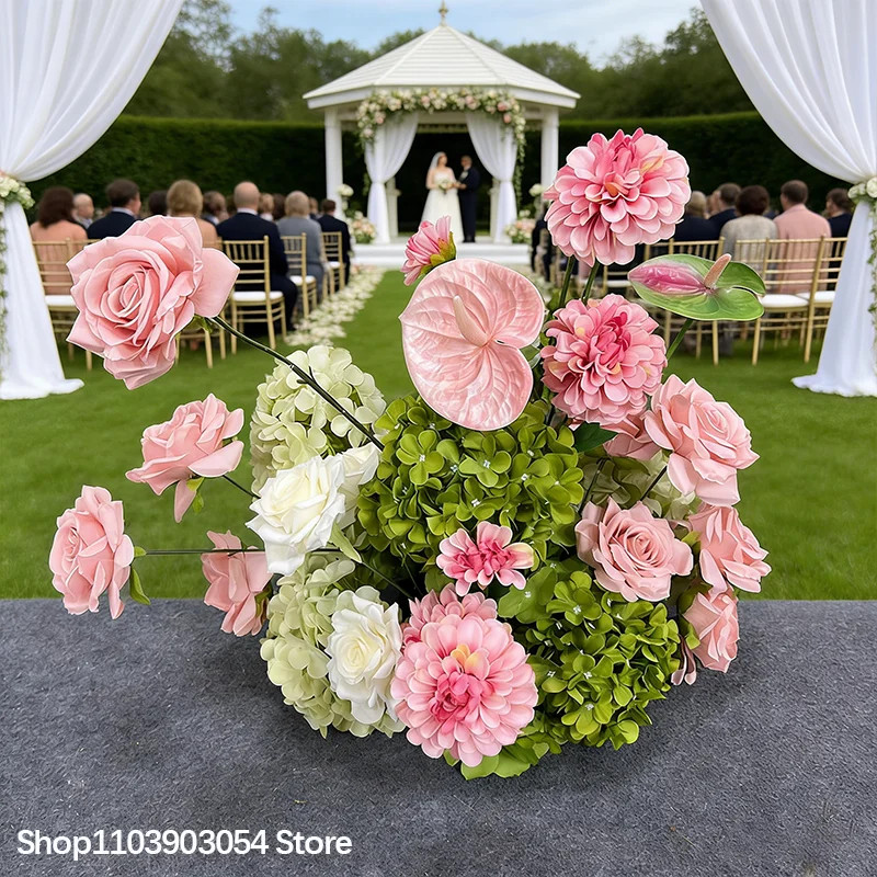 Green/Pink Artificial Hydrangea Anthurium Rose Flowers Arrangements Wedding Back