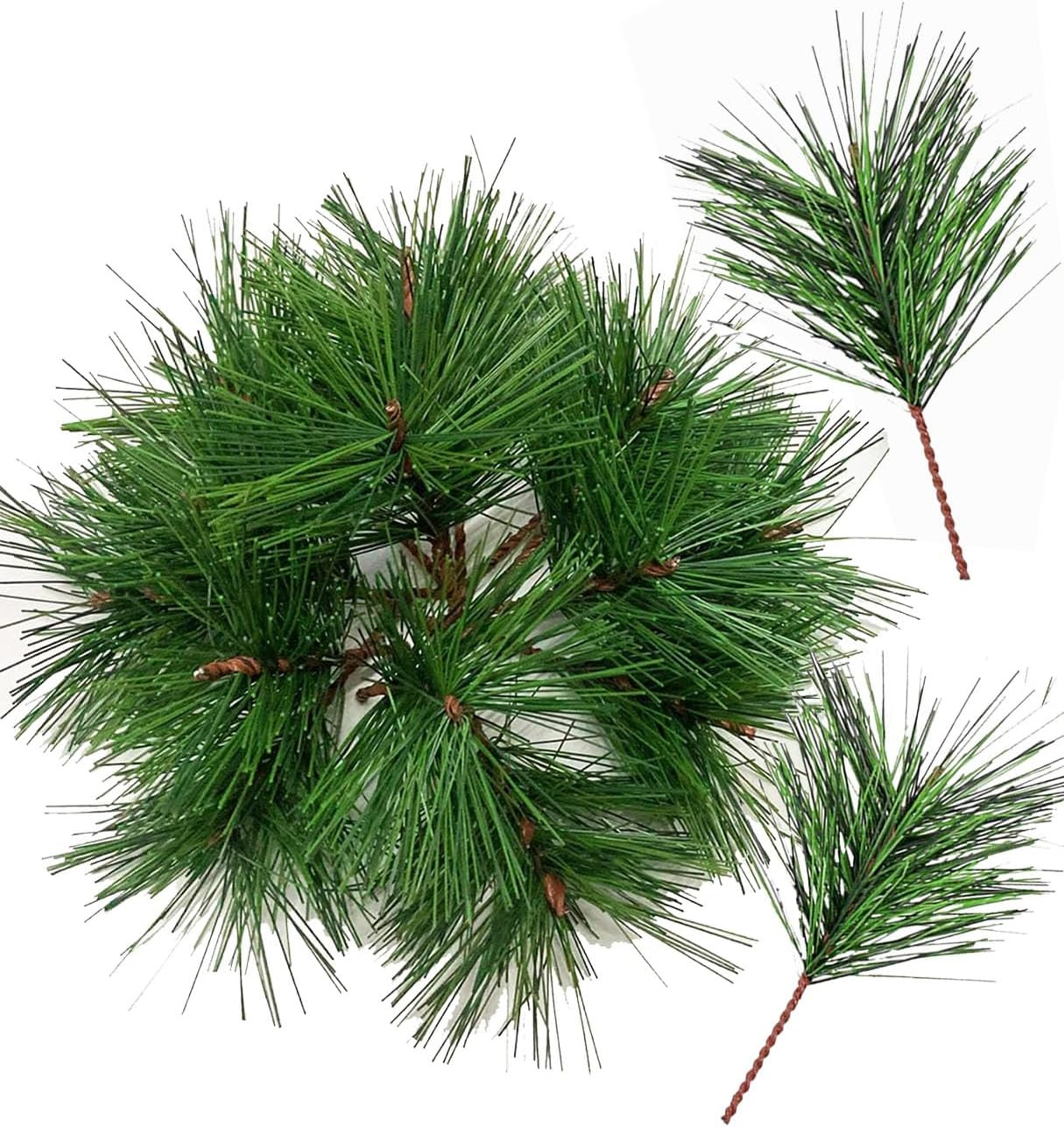 Artificial Green Pine Needles Branches Fake Small Pine Twigs Stems Evergreen