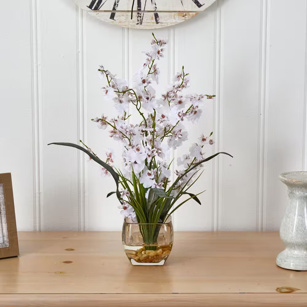 19 In. Artificial Dancing Lady Orchid Liquid Illusion Silk Flower Arrangement in