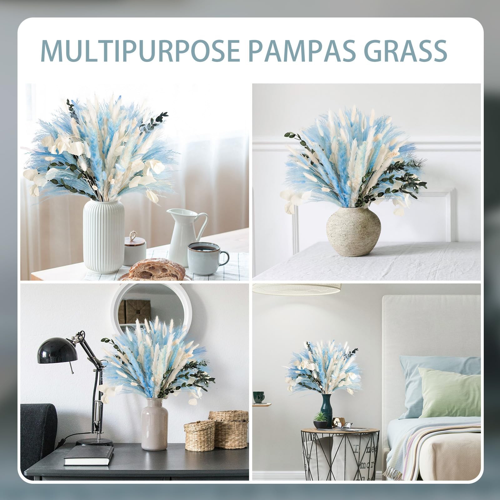 N&T NETING 101Pcs Blue Pampas Grass Decor Natural Dried Floral Pampas Grass L…