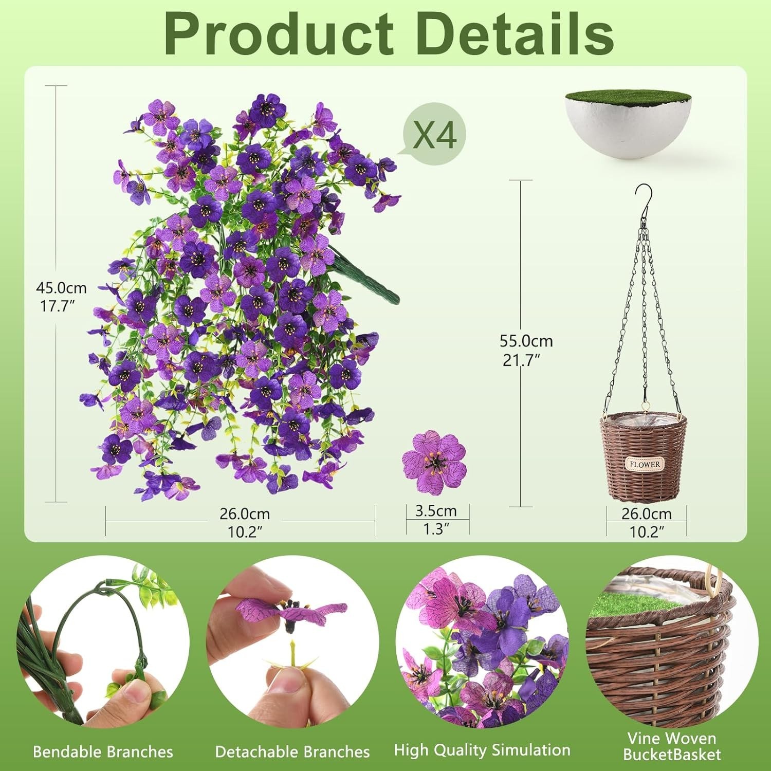 Artificial Flowers Hanging Baskets Outdoor Fake Flowers Plants for Porch Patio