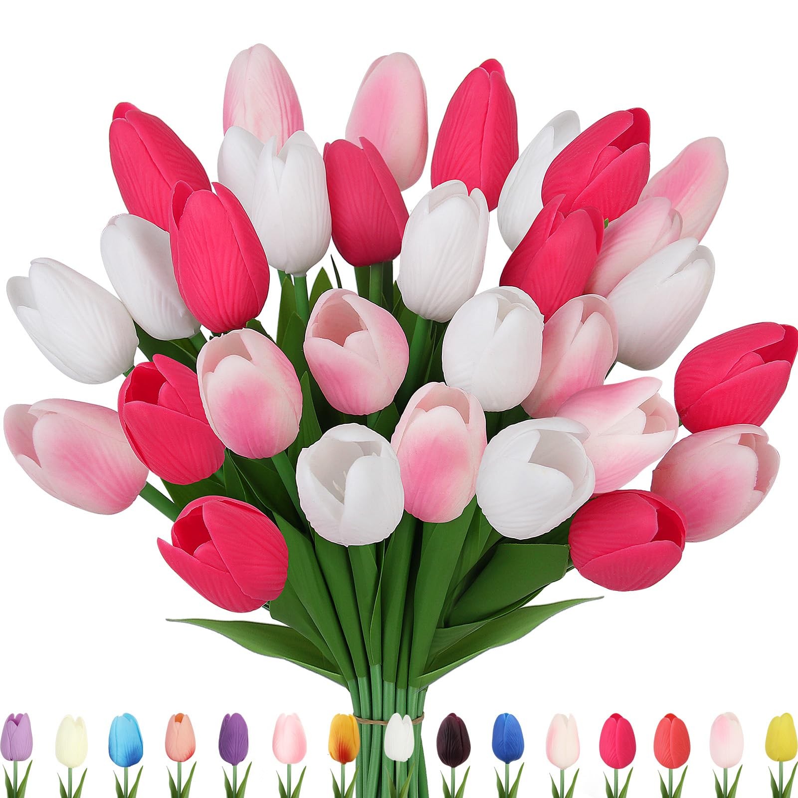 APPOK Artificial Tulips Flowers Fake Latex Tulip Stems – 30pcs Real Touch Fau…