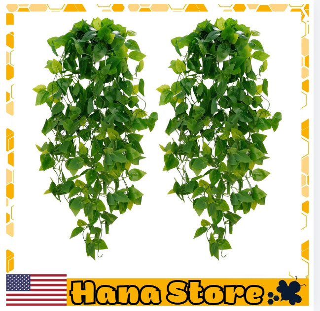 Fake Hanging Plants, 2Pcs Artificial Hanging Plant, Faux Pothos Vines Hanging Pl