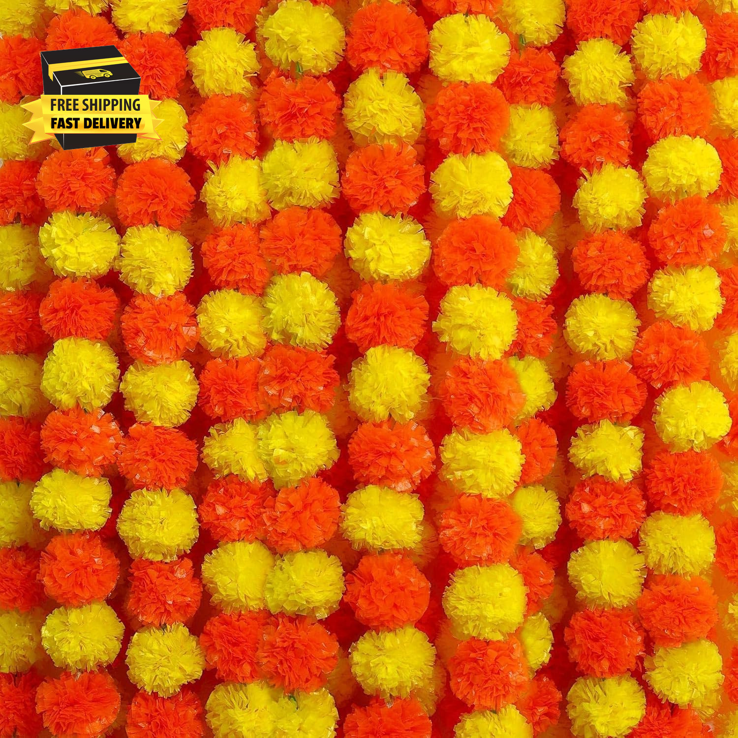 3 Pcs Marigold Garland for Decoration, 5 Feet Artificial Marigold Flowers Garlan