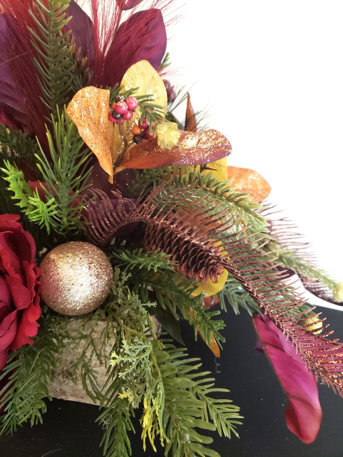 Burgundy Fall Floral Centerpiece, Autumn Table Decor, Rustic Thanksgiving Floral