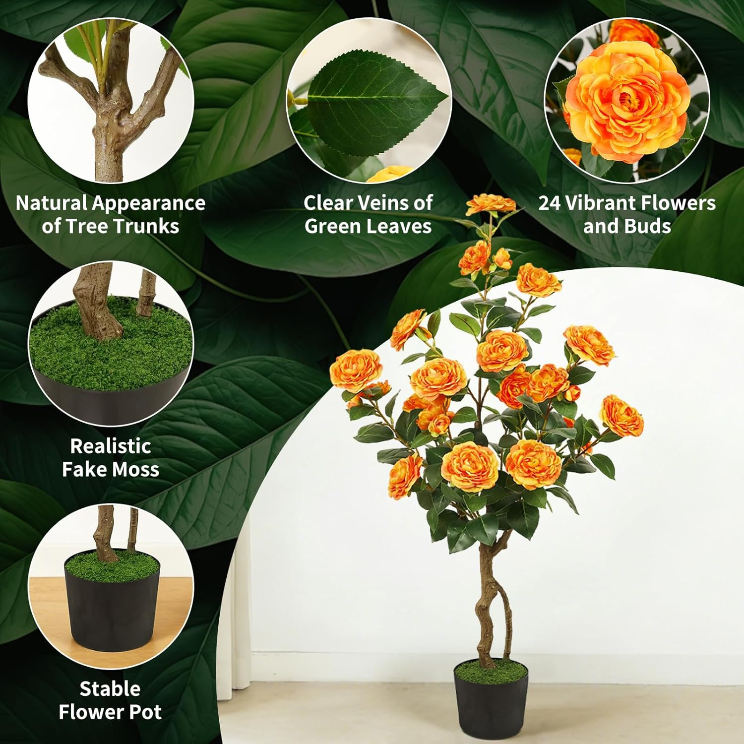 42” Artificial Camellia Tree 2 Pack – Vibrant Faux Flowers for Home Decor