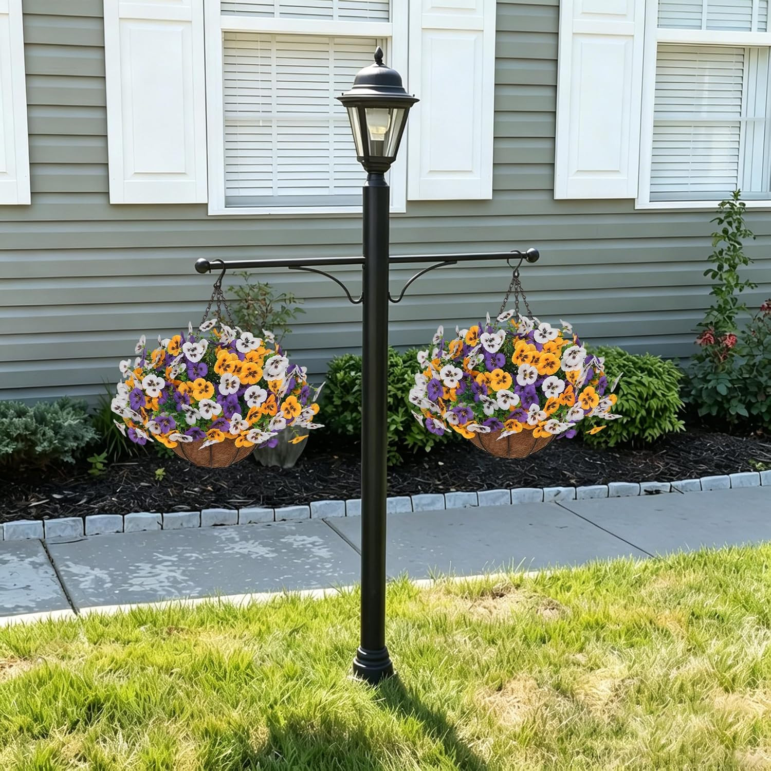24 Pcs Silk Pansy Hanging Flowers with Basket for Outdoor Home Decor