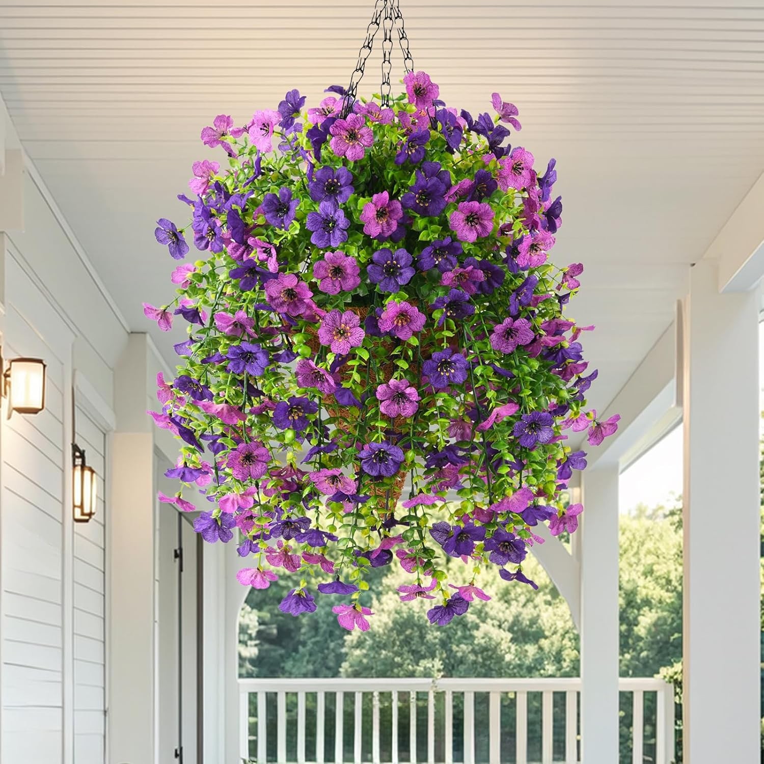 INQCMY Artificial Hanging Flowers with Basket for Spring Outdoor Decoration 3 Bu