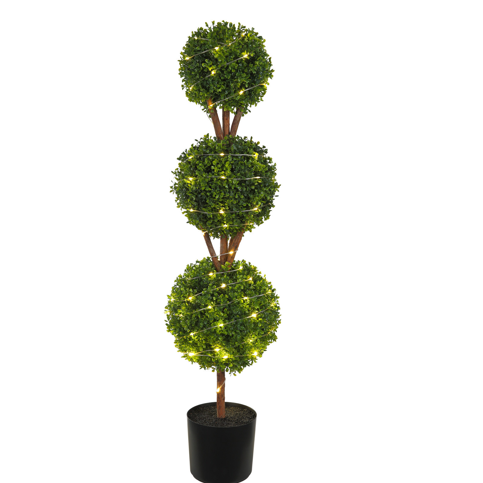 2 Pack 4′ Artificial Topiary Triple Ball Tree Faux Plant UV LED Decor In/Outdoor