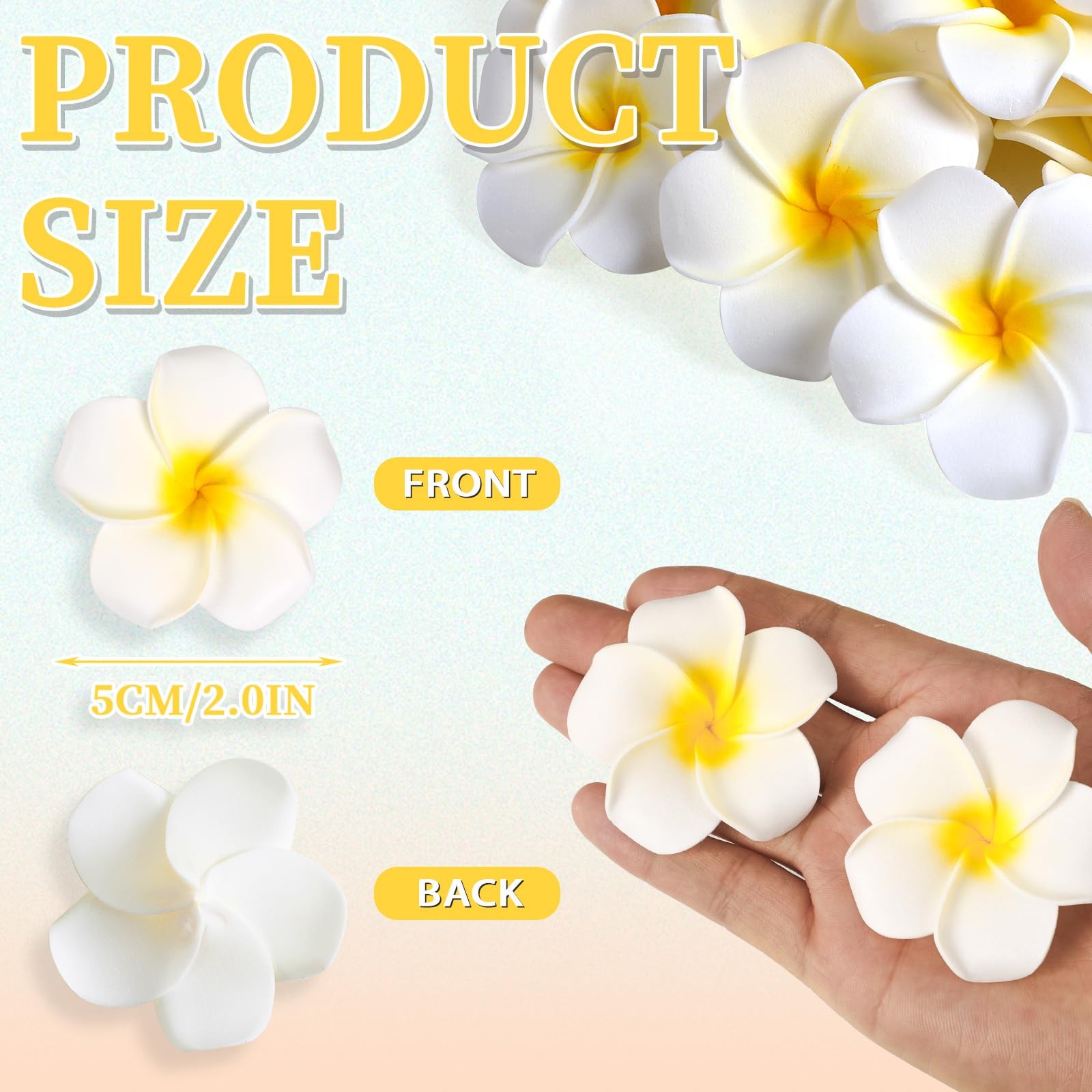 48Pcs Artificial Plumeria Flowers, White Foam Frangipani Flowers Head Fake Ha…