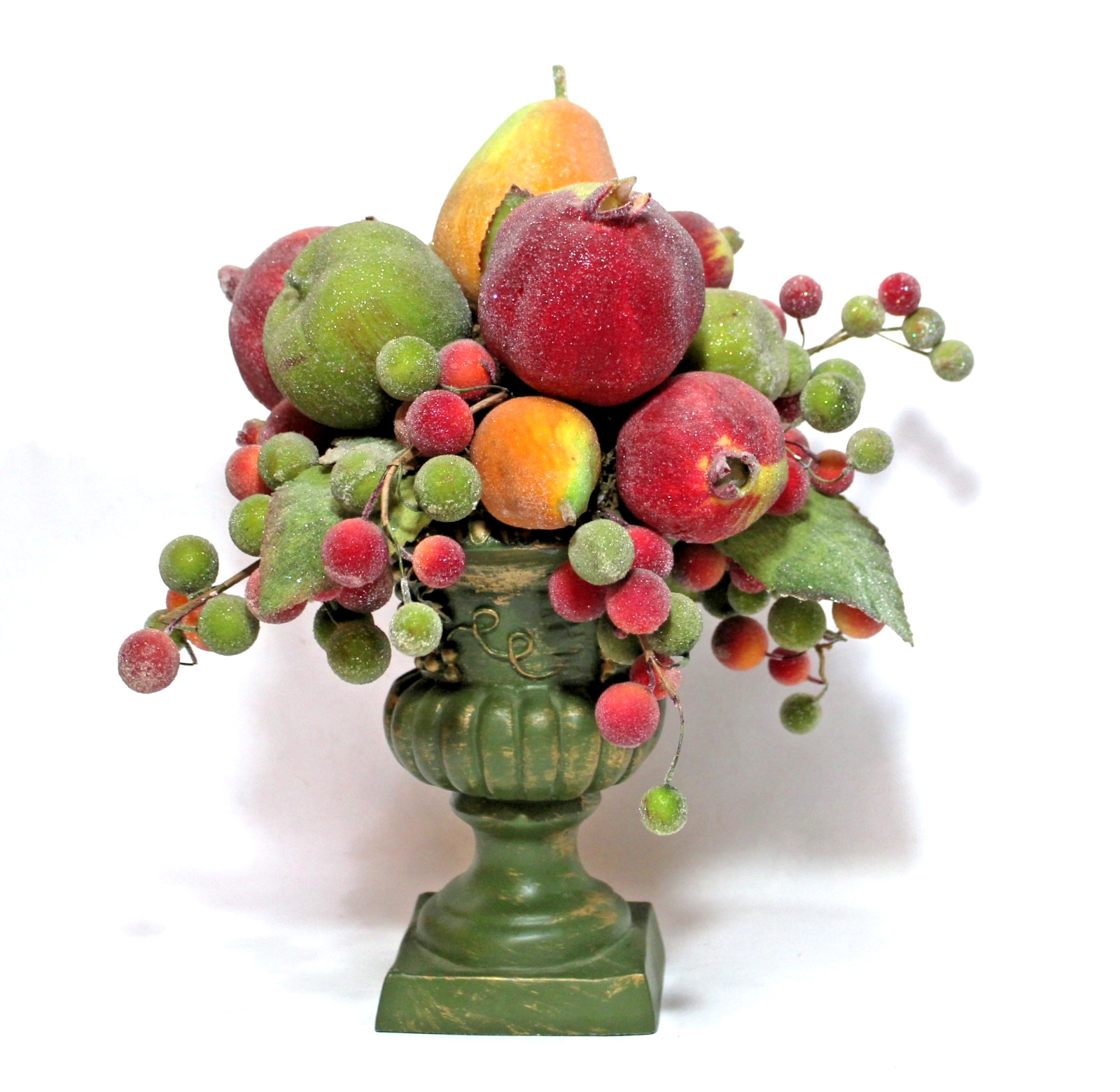 Vintage Artificial Sugared Fruit Topiary in Green Ceramic Urn Pot
