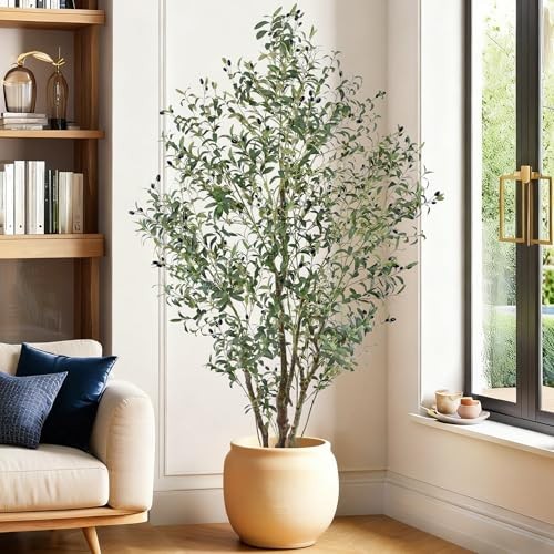 Artificial Olive Tree 7FT Tall Large Faux Trees with Realistic Leaves and 7ft