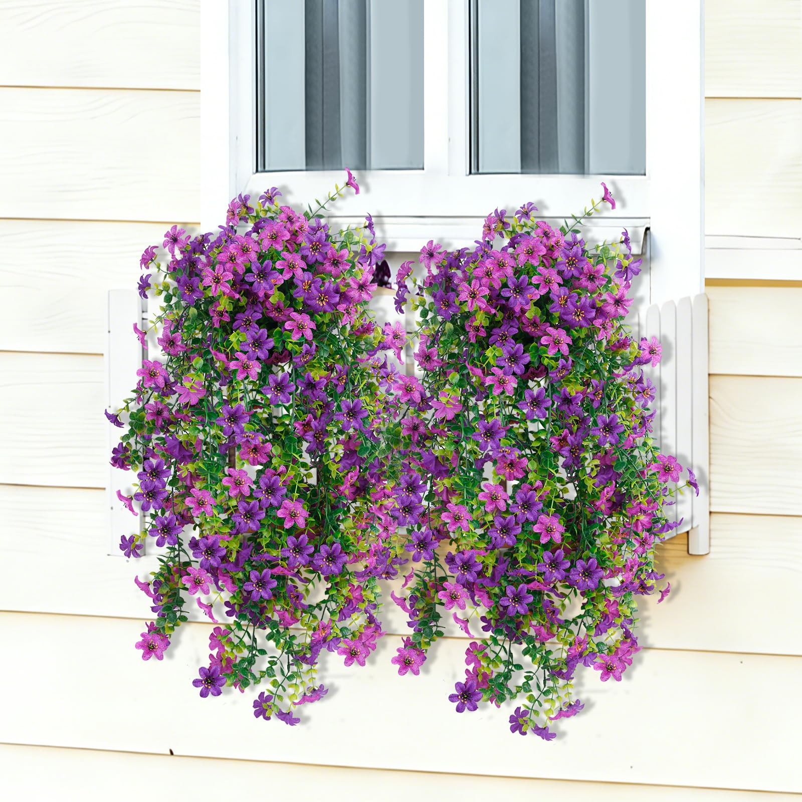 Artificial Hanging Flowers for Outdoors, 3 Pack UV Resistant Faux Flowers for…