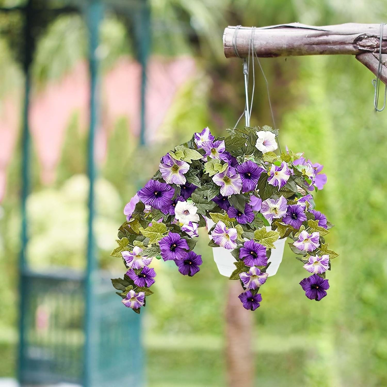 2-Pack Artificial Petunias with 24 Heads for Balcony and Garden Elegance