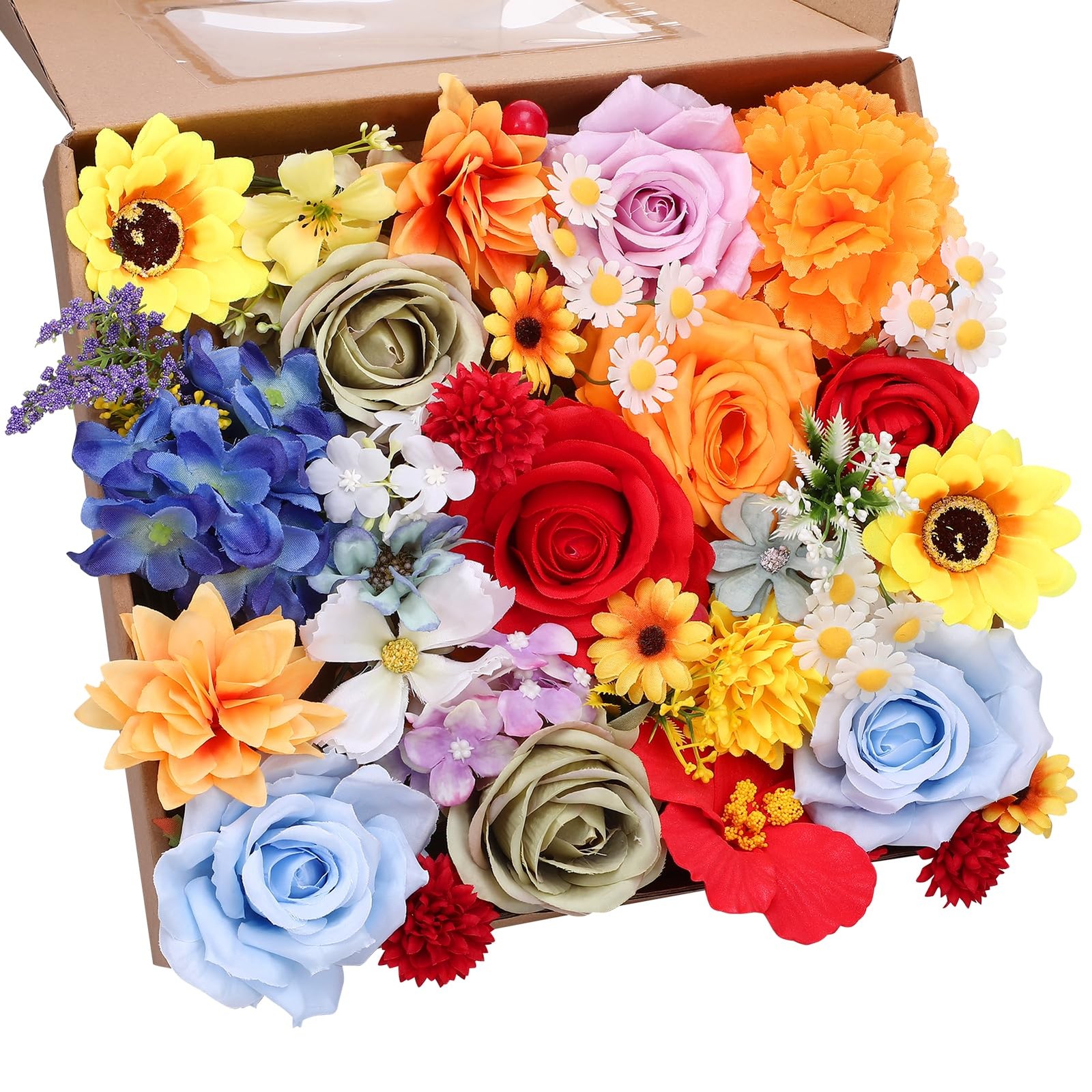 Silk Artificial Flowers Combo Set, Mixed Roses Sunflowers Daisies Hydrangeas …