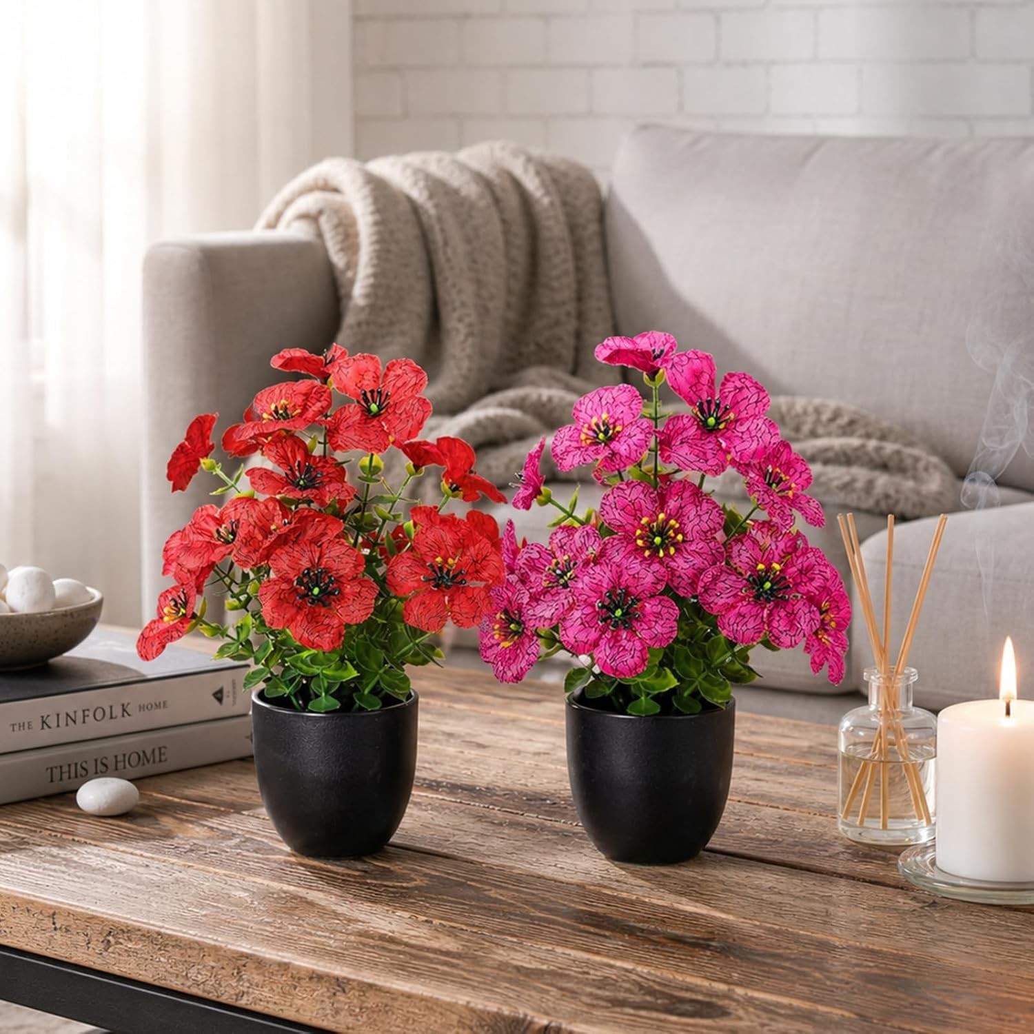 Small Fake Plants 4 Packs Artificial Flowers in Pots Home Decor Fake Flowers
