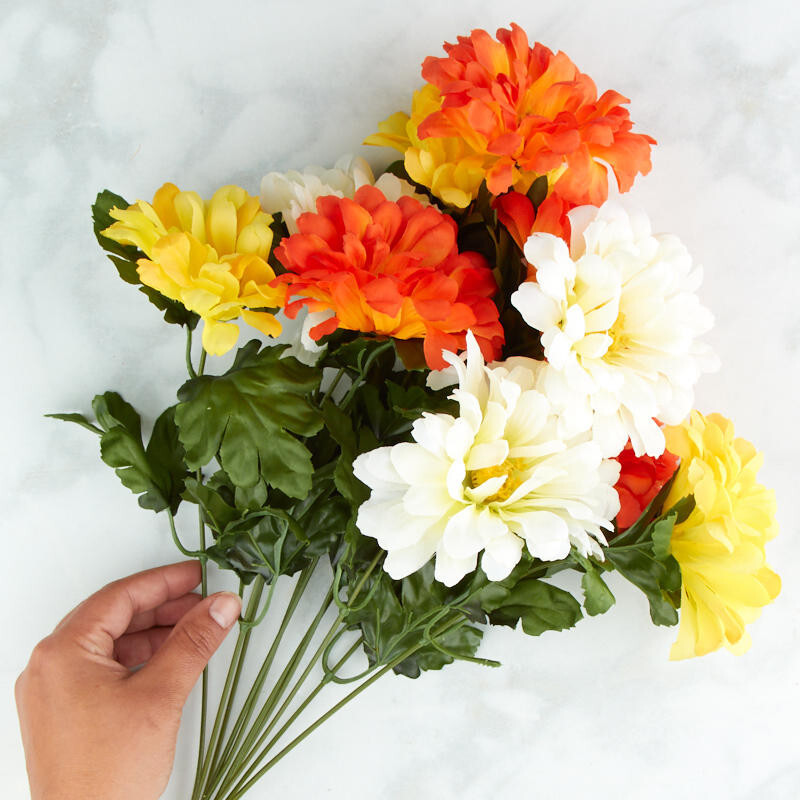 Set of 2 Orange, Yellow, and Cream Artificial Zinnia 18-1/2″ Bushes