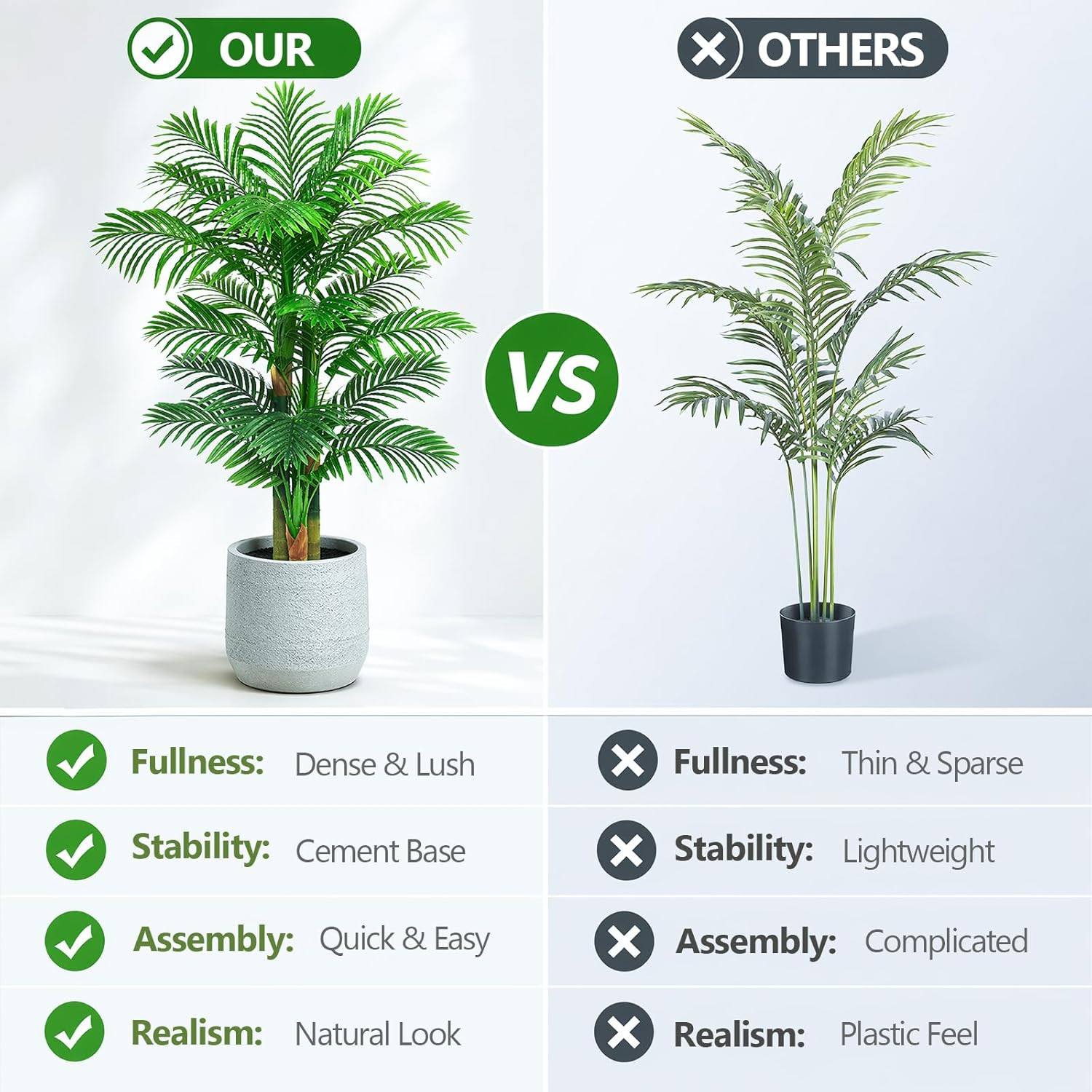 5FT Artificial Golden Cane Palm Tree, UV Resistant Faux Palm Plant with Realisti