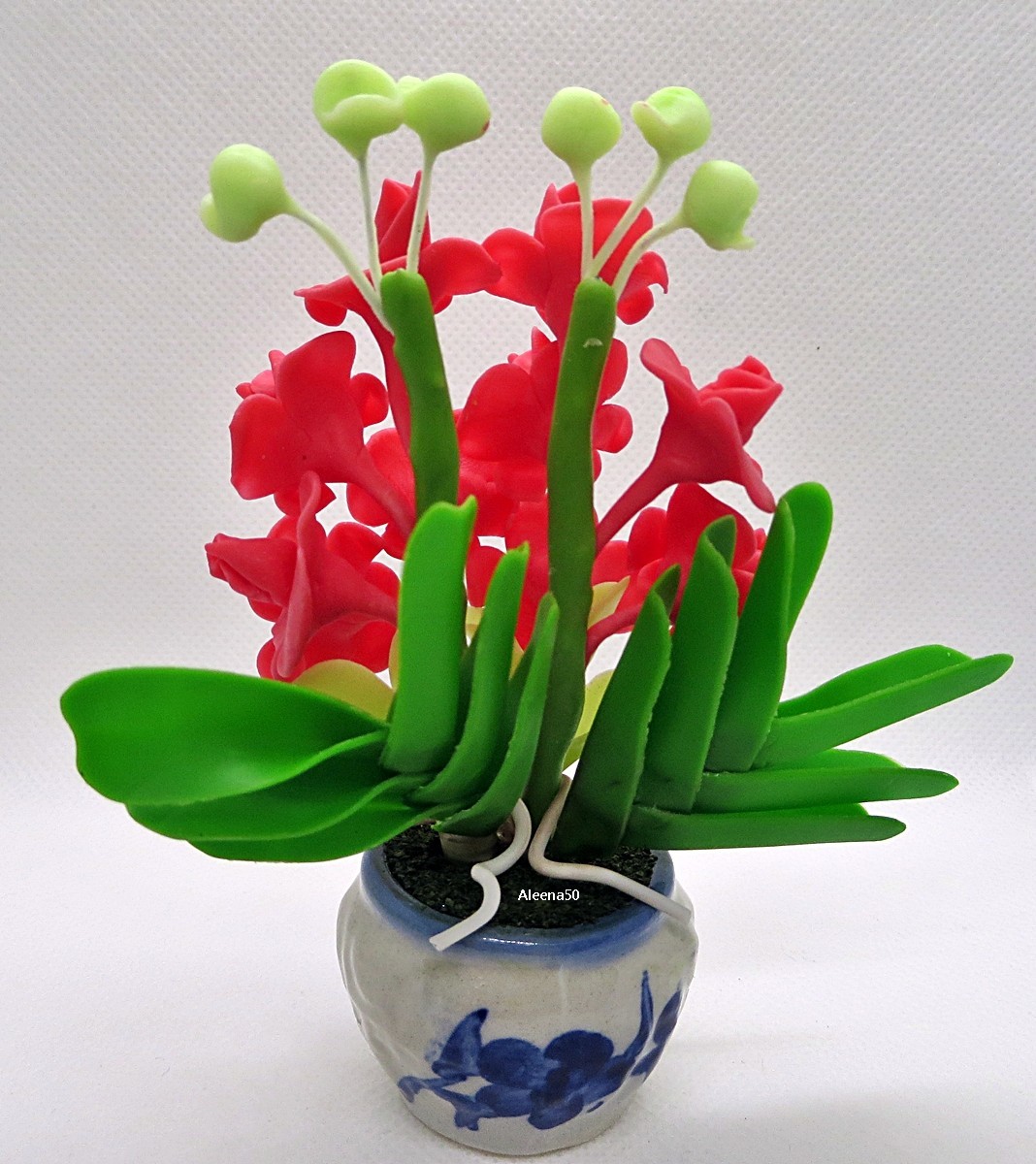US Stock 5″H Handmade Air Dry Clay Mini Dendrobium Orchid Arranged in Pot