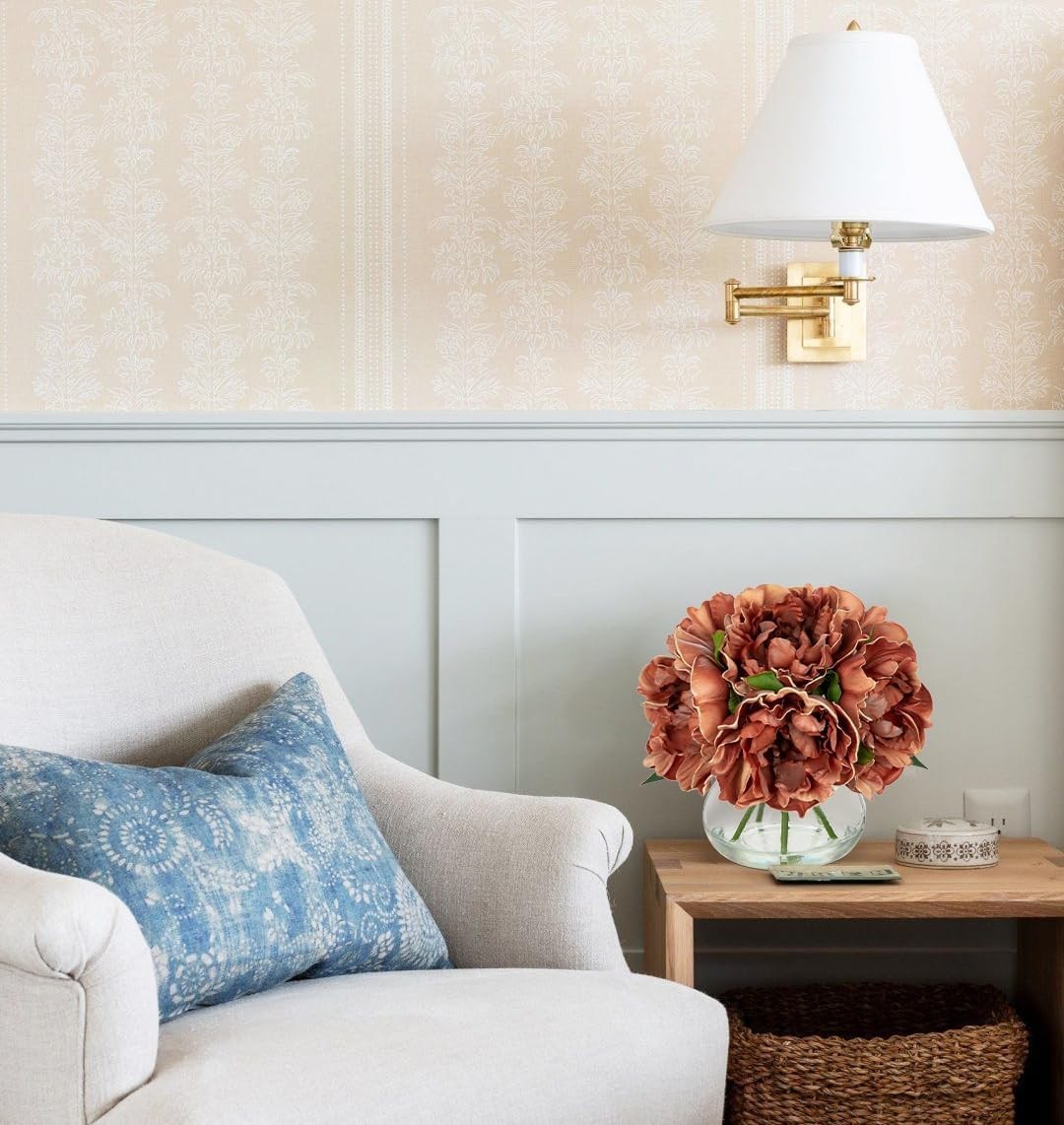 Realistic Faux Peony Arrangement with Vase
