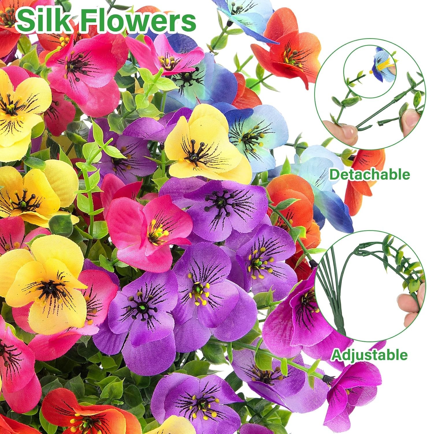 16 Bundles Artificial Pansy Flowers for Outdoors, Mixed Colors | Faux silk