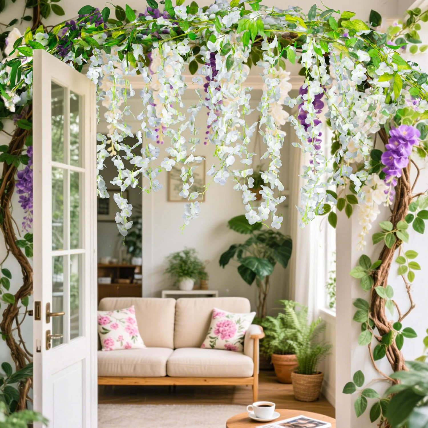 2 Pcs Artificial Wisteria Hanging Flowers – 6.23 Ft Wisteria Hanging Flowers Ga