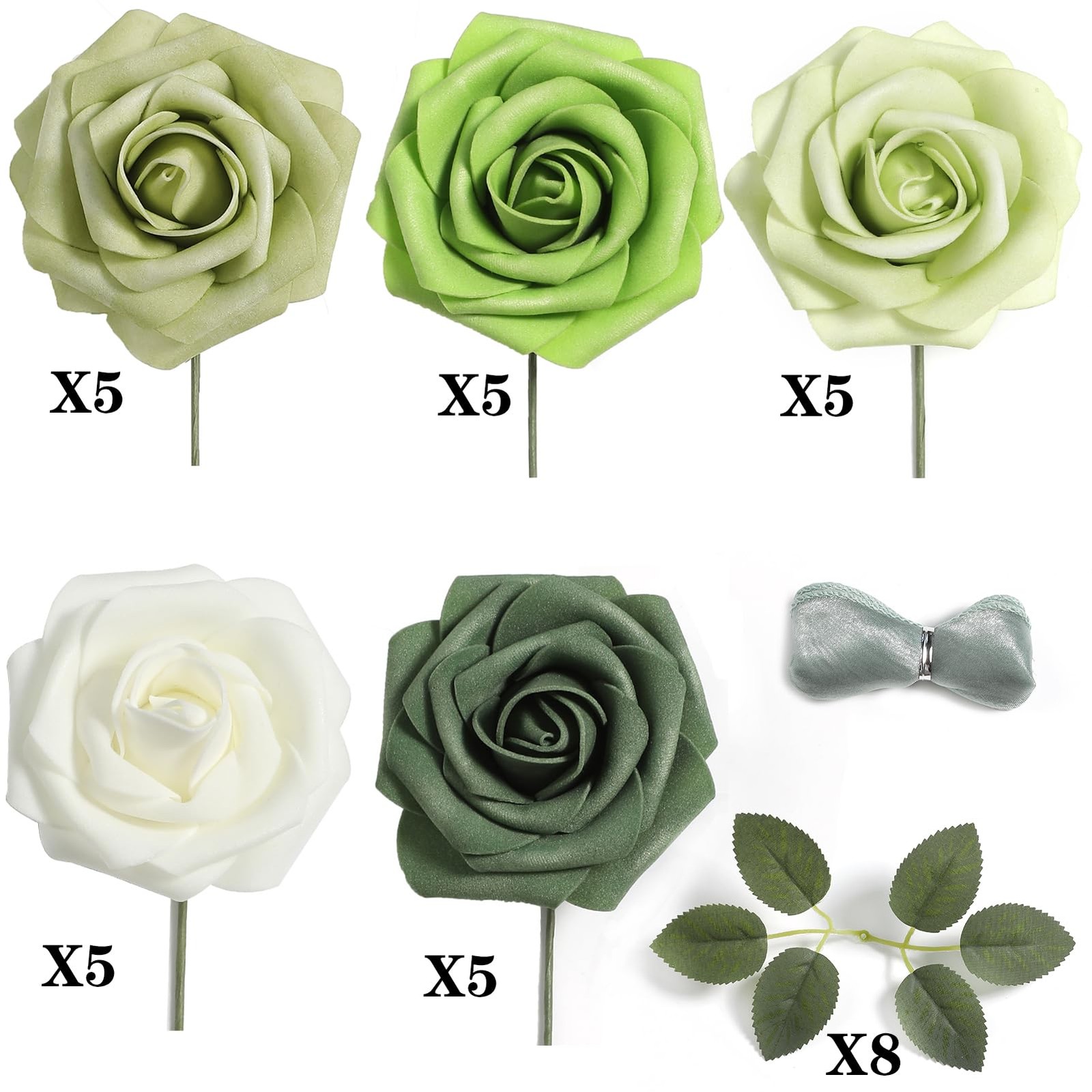 Rose Artificial Flowers Forest Green Ombre Color Foam Fake Roses with Stems 2…