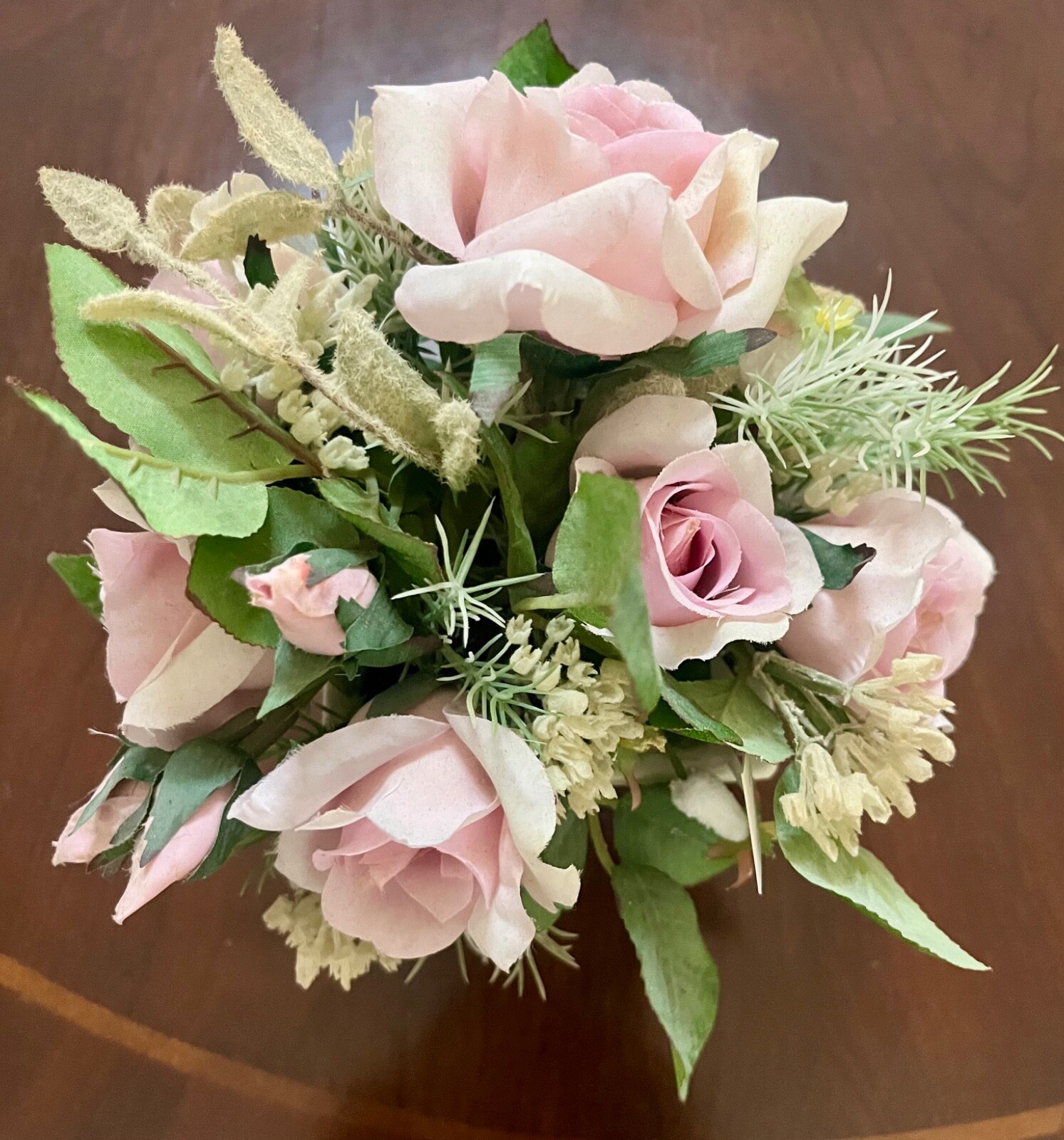 6 Silk Pink Roses Faux Floral Ceramic Vase Home Accessory Gift Table Top