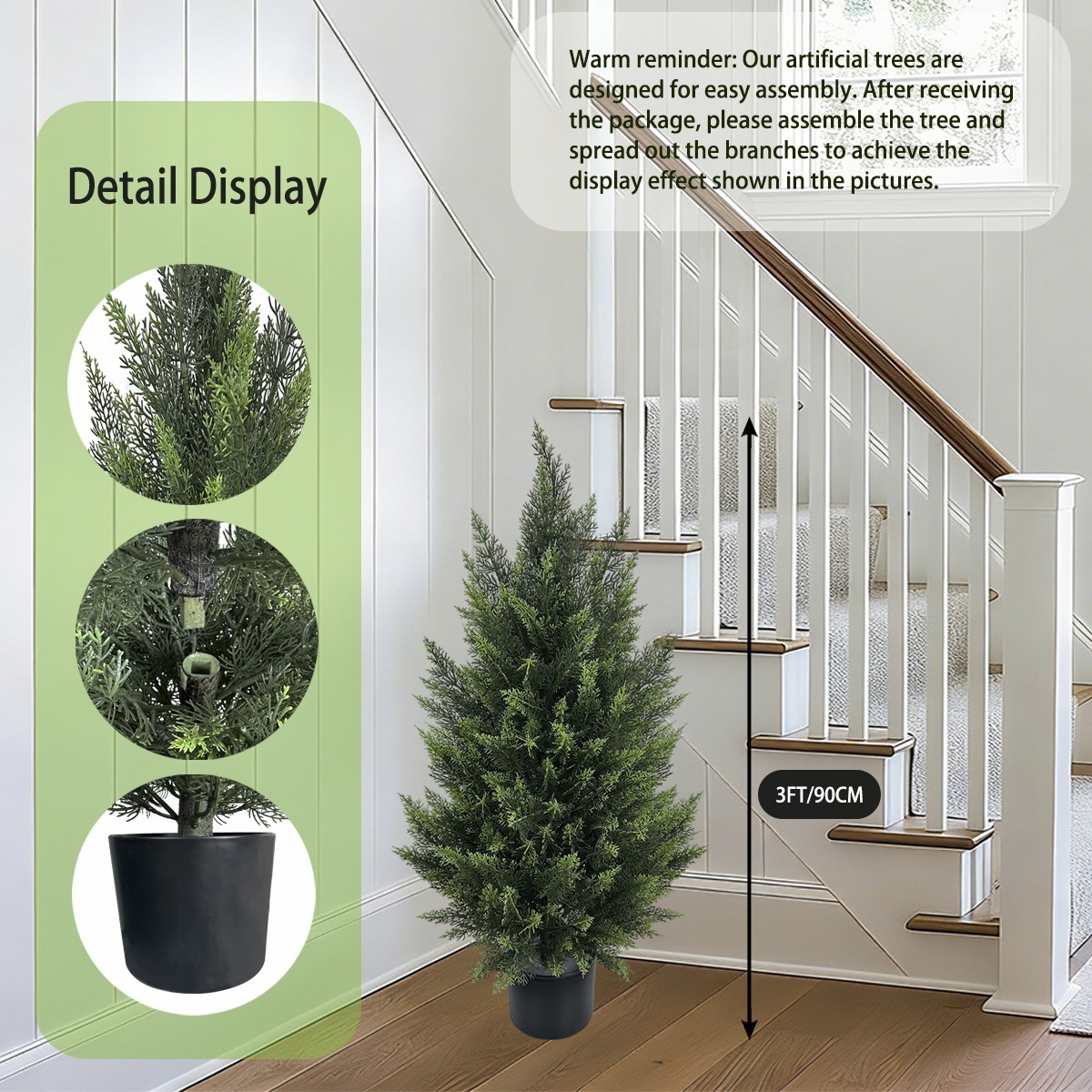 3ft Artificial Cypress Tree 2 Pack, Realistic Fake Evergreen Plant Garden Decor