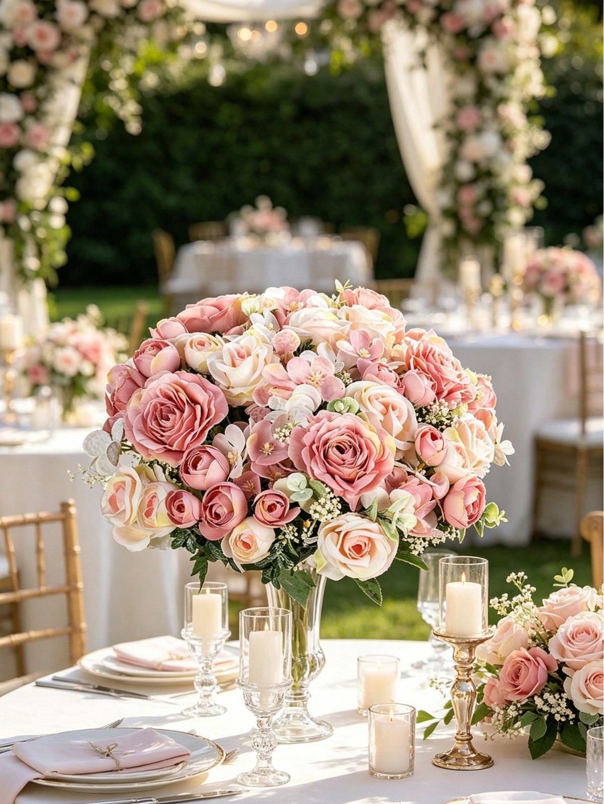 Pink Artificial Silk Rose Bouquet One Size For Wedding Home Decor