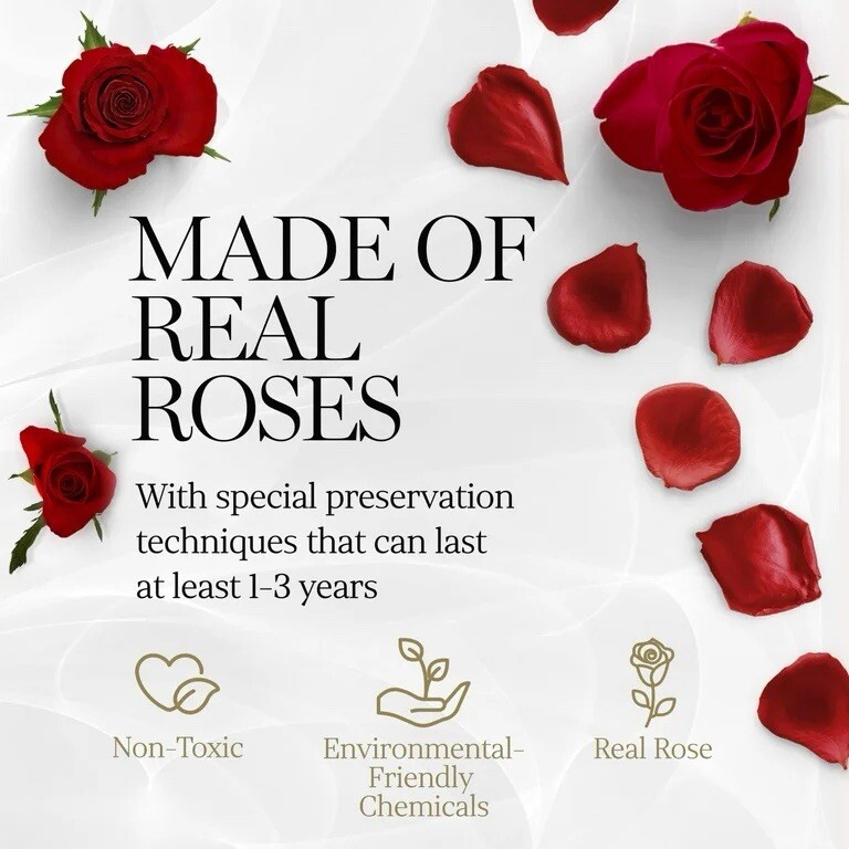 7-Piece Forever Flowers Heart Box – Preserved Roses, Lasts 1 Year, Gift for Mom