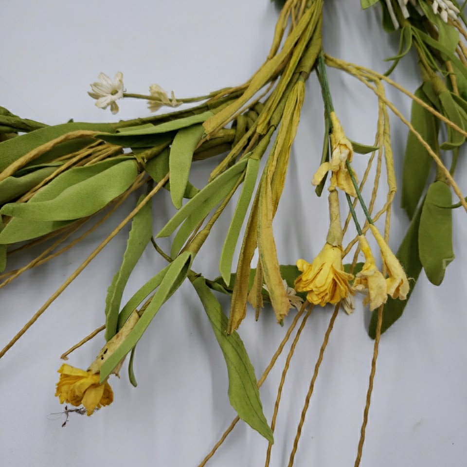 Primitive Floral Candle Ring Wreath Prairie Grass Yellow Flower Spring Summer 6″