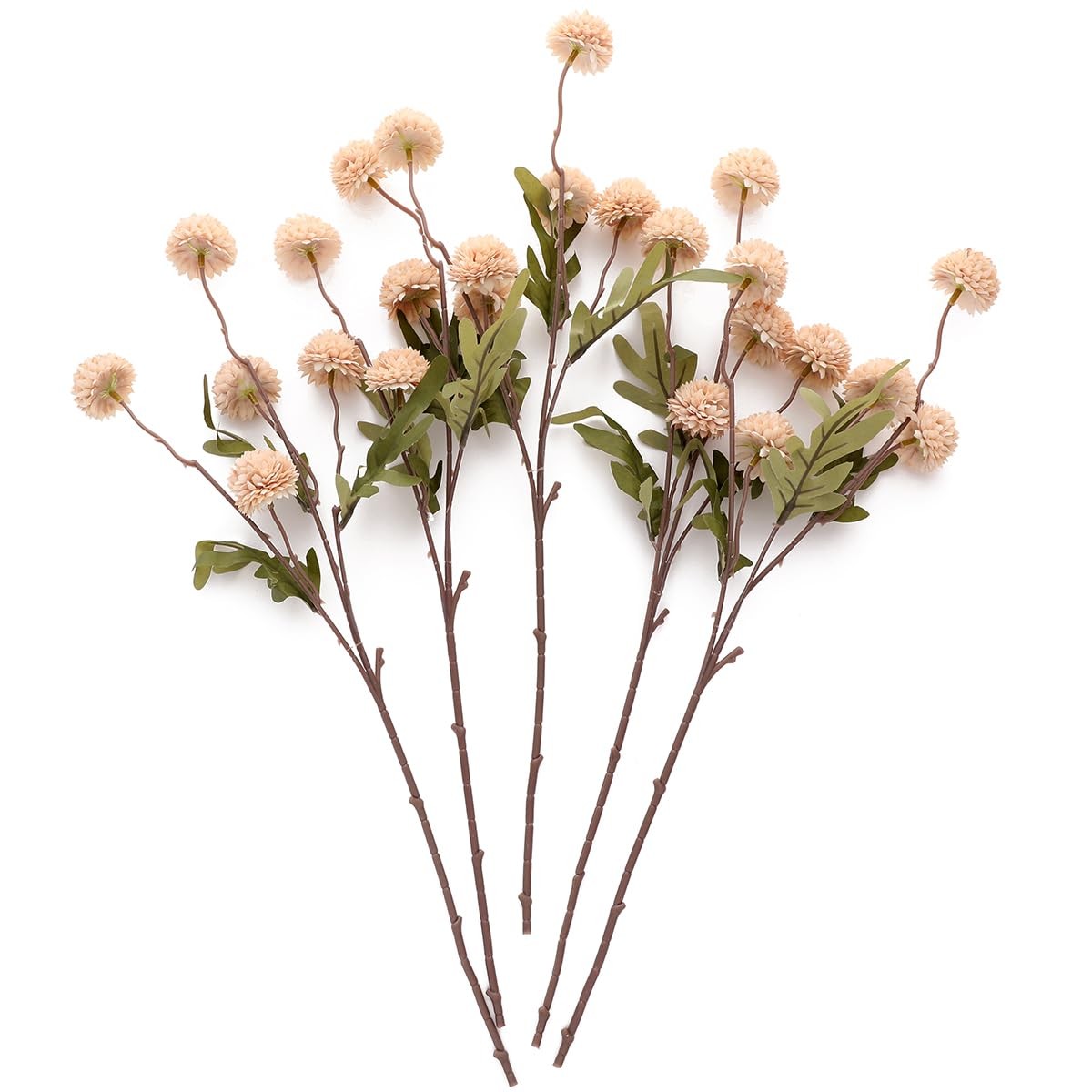 5 PCS Beige Artificial Pompon Mum Fake Kiku Flower Silk Chrysanthemum Ball
