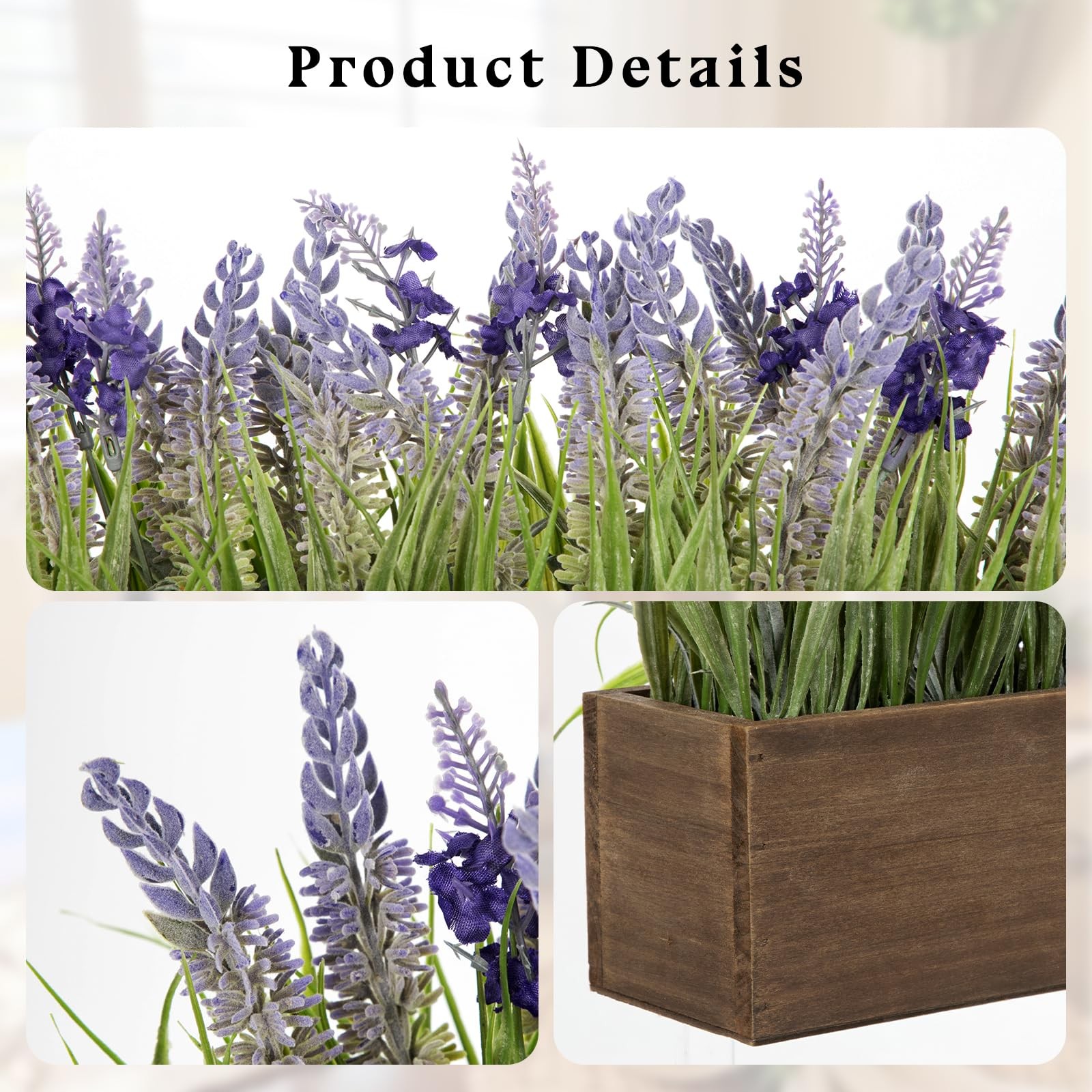 Artificial Lavender Flowers Arrangement 10.6″ in Wood Planter Box – Faux Plant