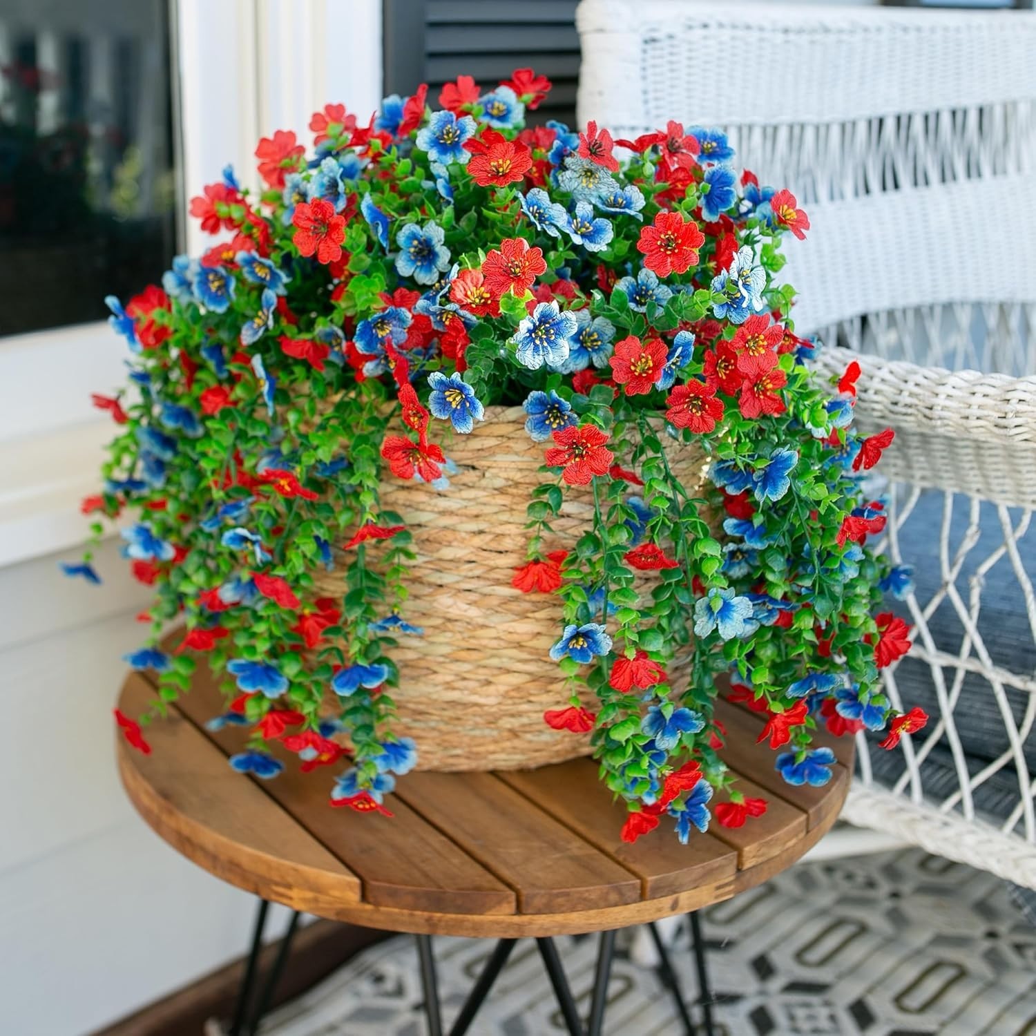 Artificial Hanging Flowers Set 2Pcs UV Fade Resistant Faux Flowers for Outdoo…