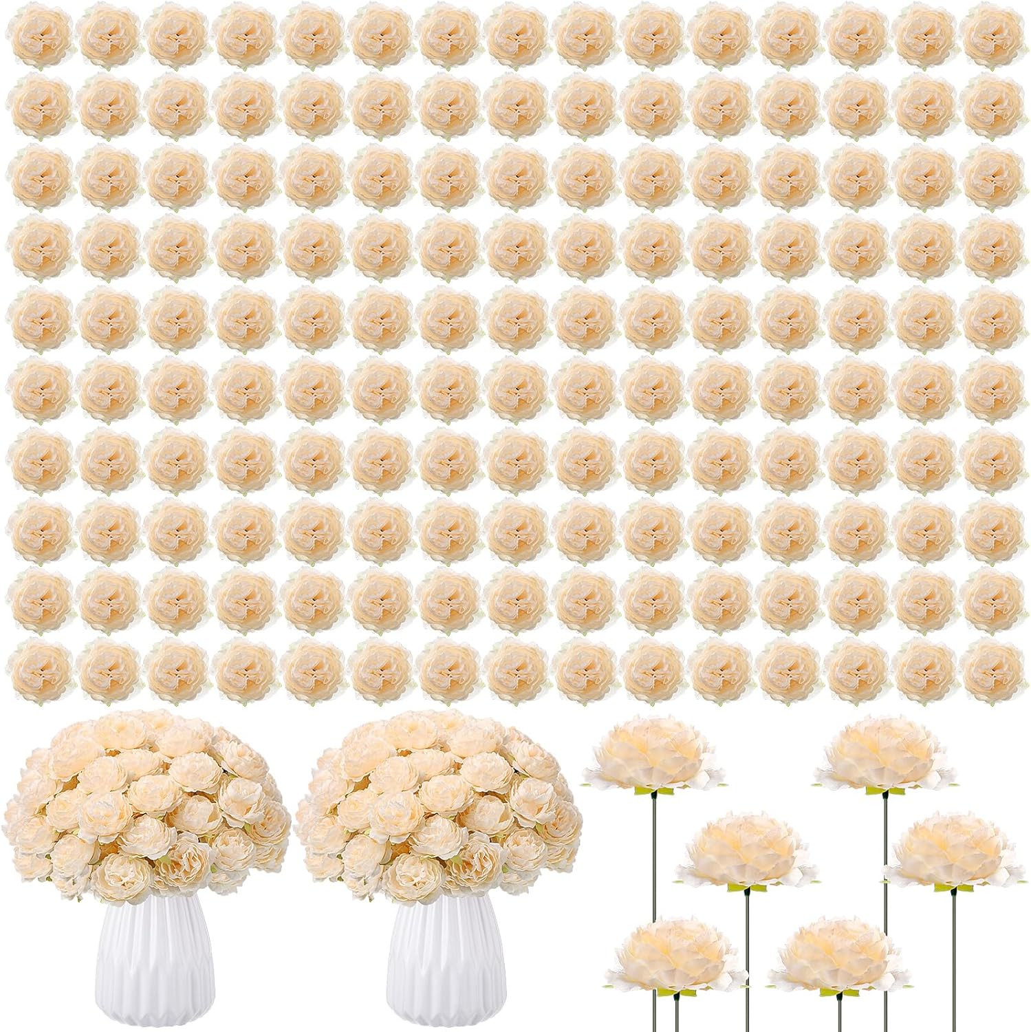 400 Pcs Champagne Silk Rose Heads for Wedding & Party Decor, DIY Floral Centerpi