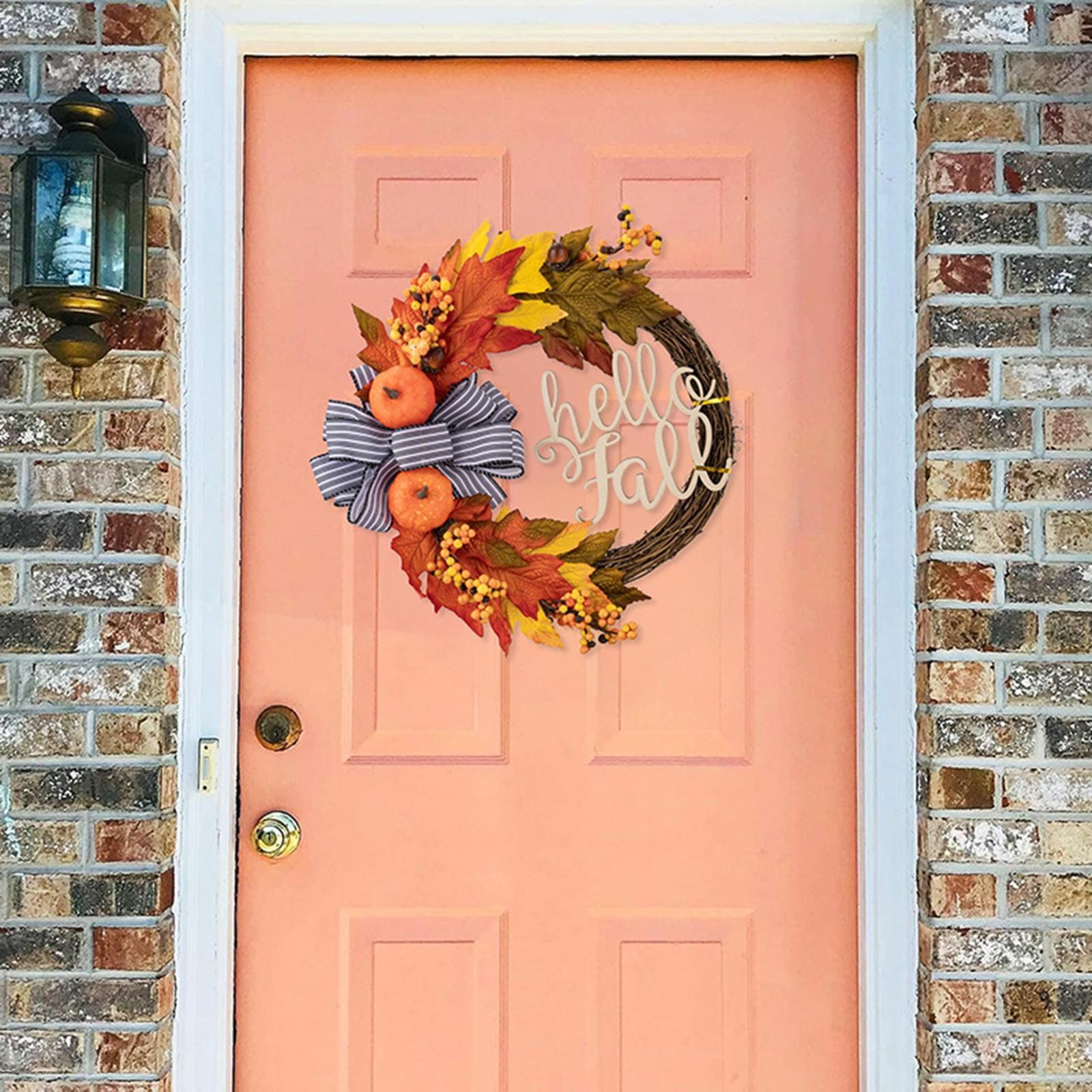 Artificial Pumpkin Wreath Harvest Farmhouse Porch Fall Wreath for Front Door