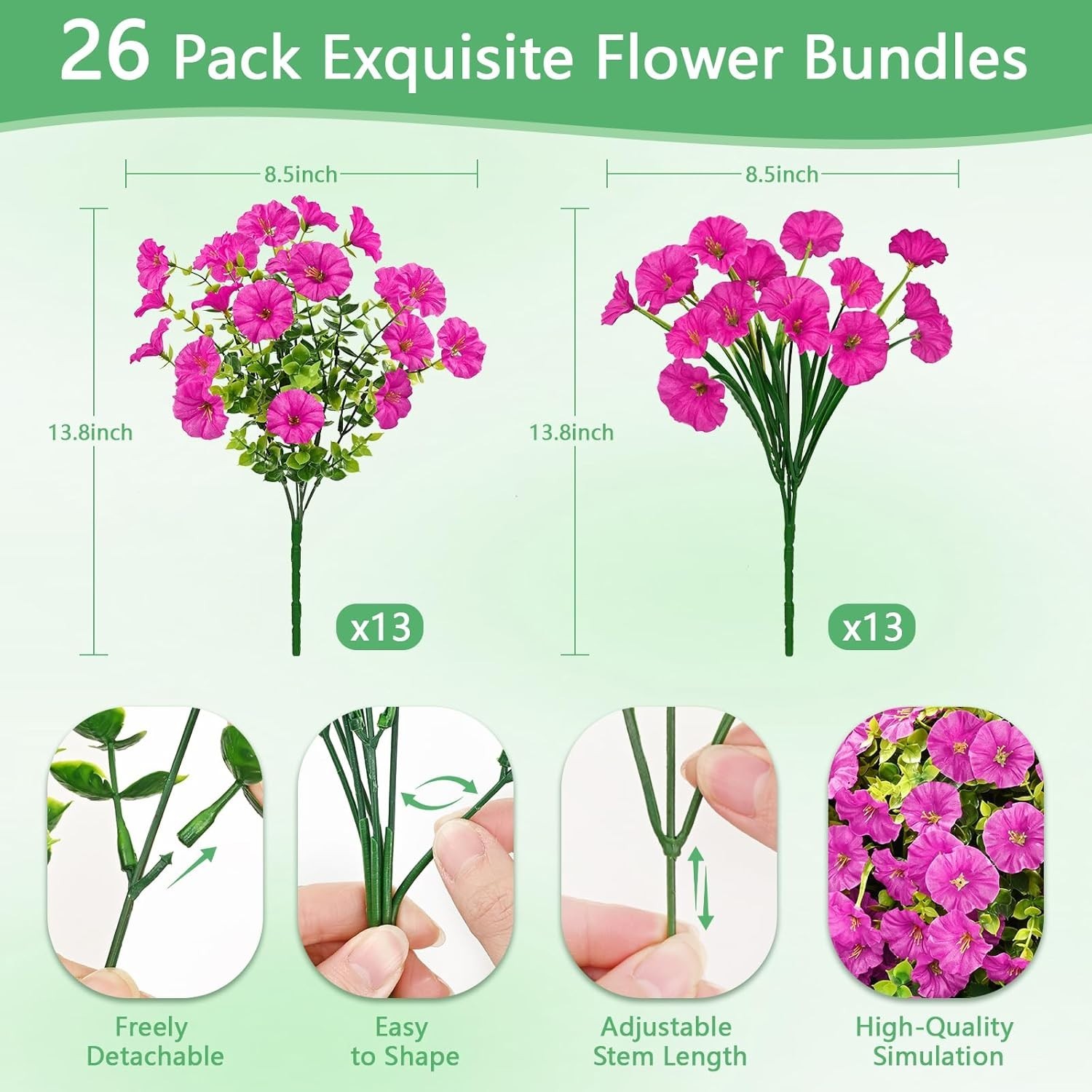 Artificial Flowers for Outdoors, 26 Bundles Fake Outdoor Flowers, UV Resistan…
