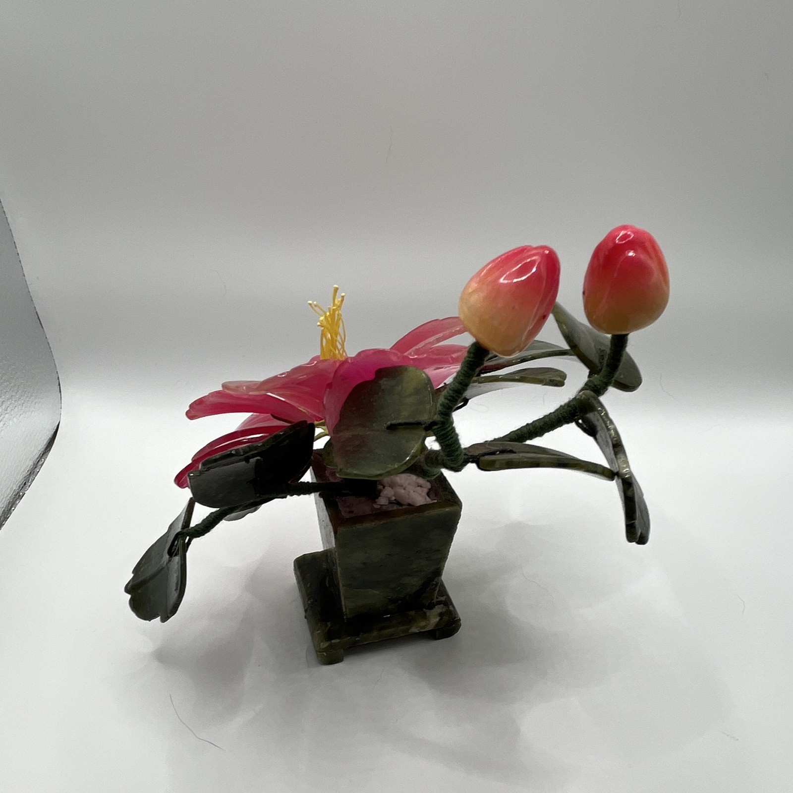 Vintage Stone Flower, Buds, Leaves, and Vase