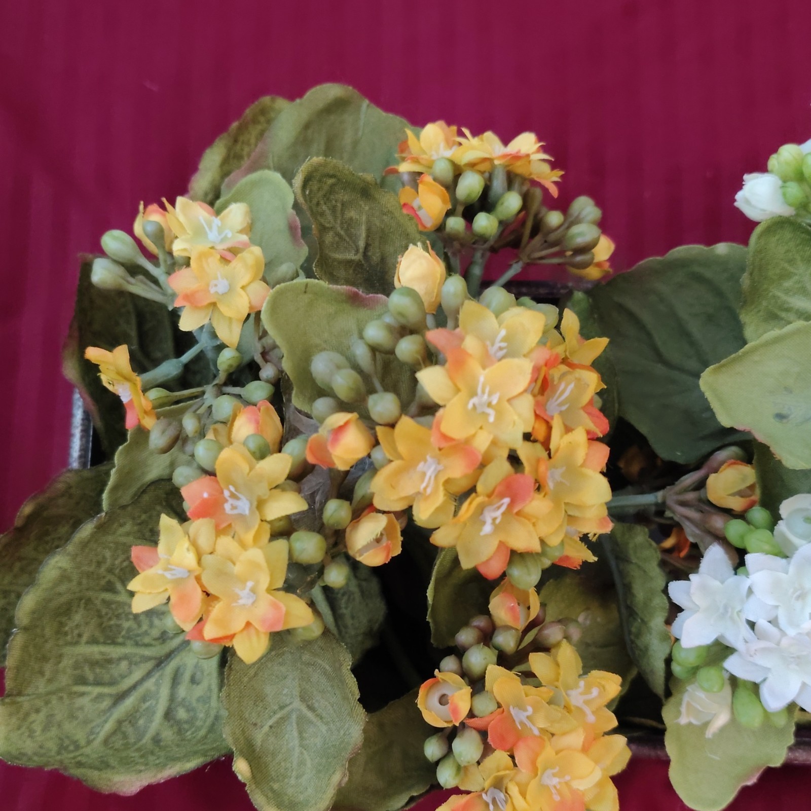 Artificial Kalanchoe Arrangement in Basket Planter Yellow/White