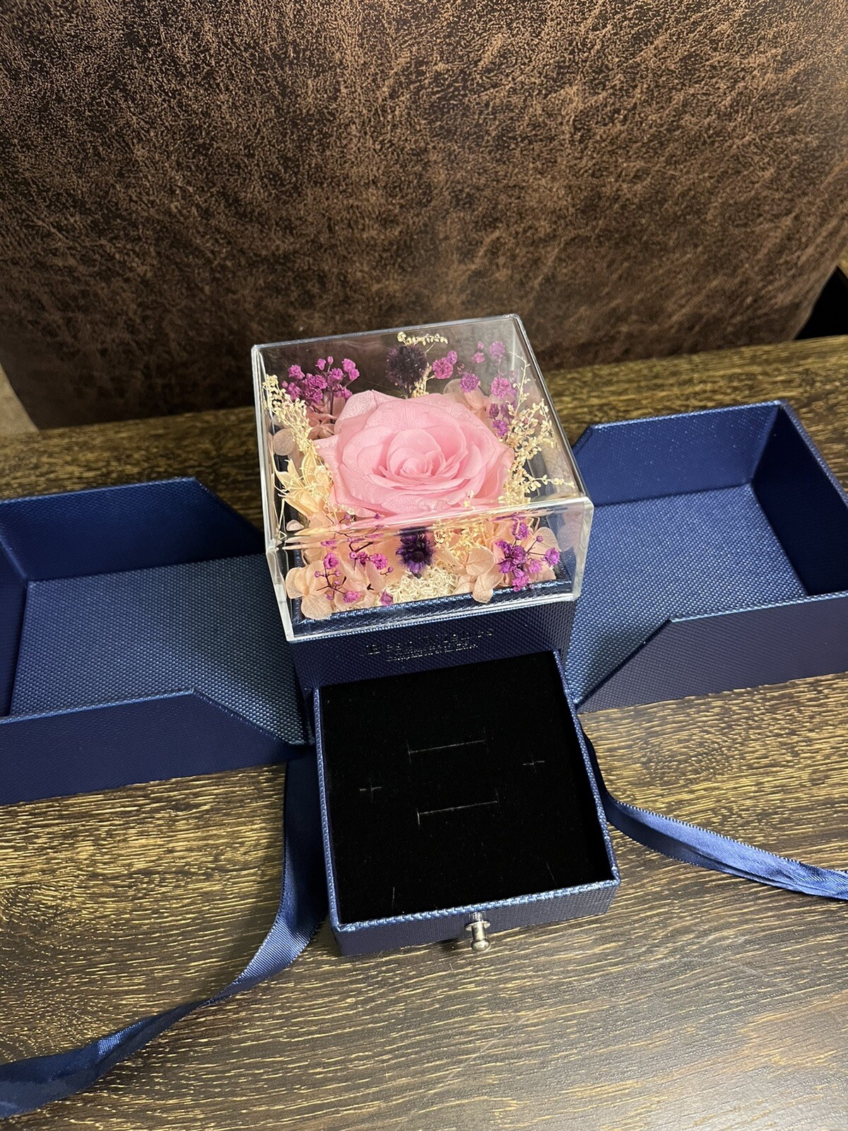Preserved Eternal Real Rose Flower Gift Box With Jewelry Box Best Wishes