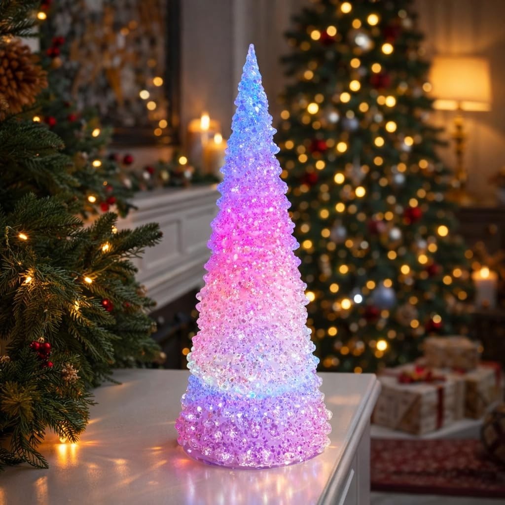 Color Changing LED Acrylic Tree Light-Up Tabletop Decor, Battery Operated 12.5”H