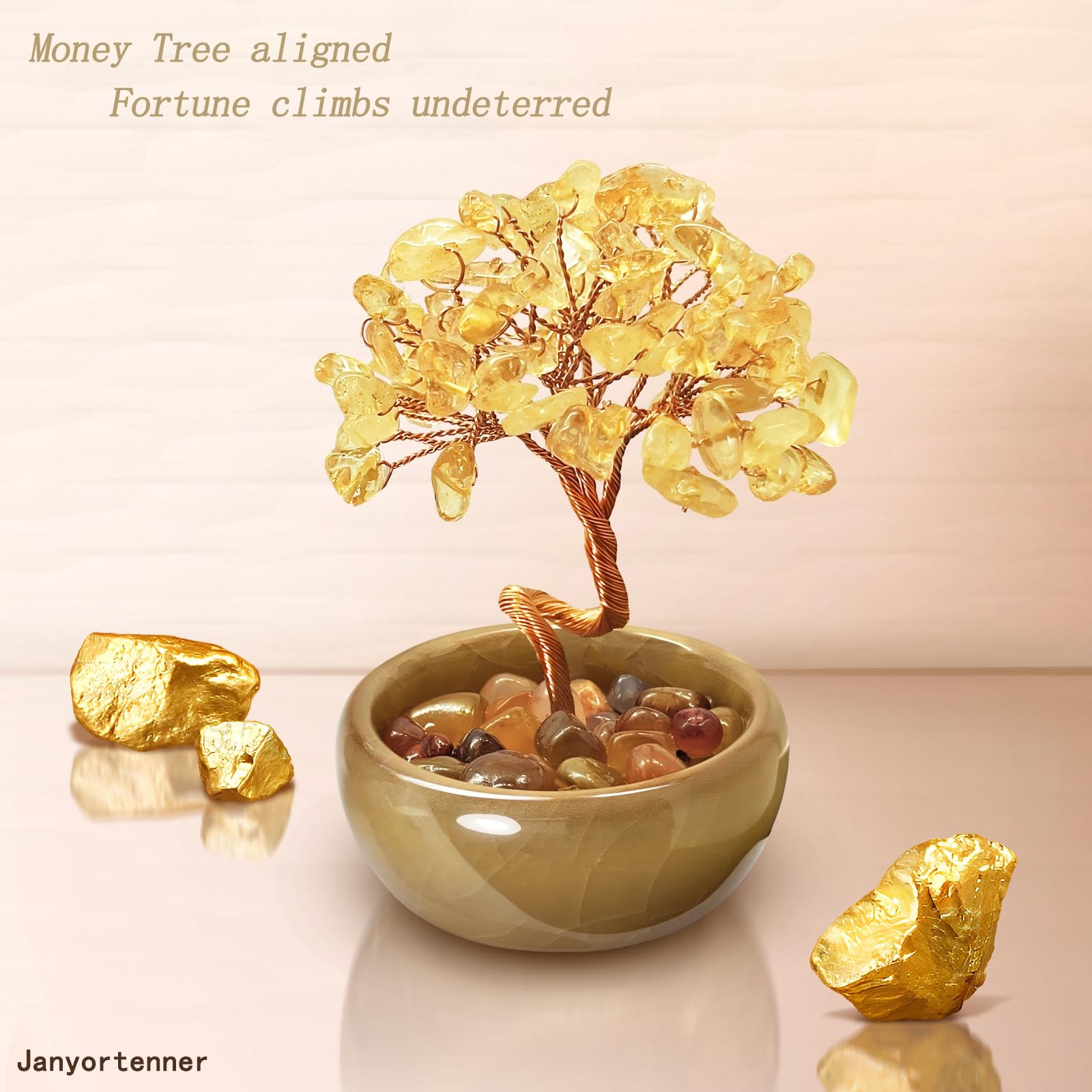 Mini Citrine Crystal Money Tree,Wealth Home Office Desk Decor,Handmade Copper…