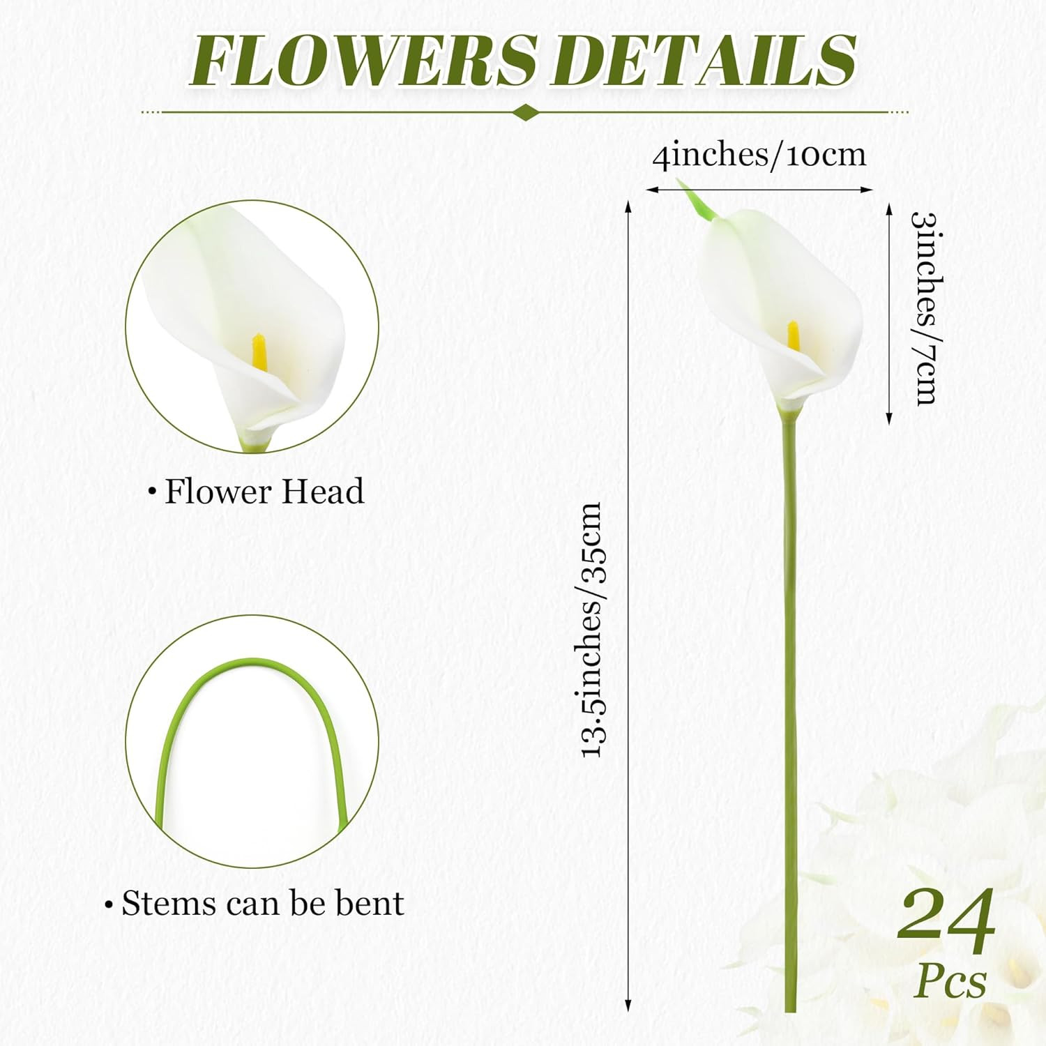 24 Pcs White Artificial Flowers Fake White Calla Lily Silk Flower Real Touch for